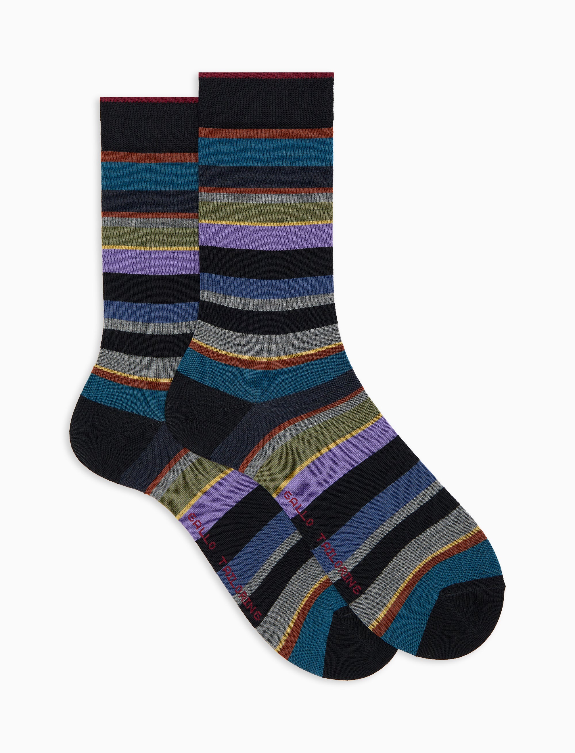 Calze corte uomo lana nero righe multicolor