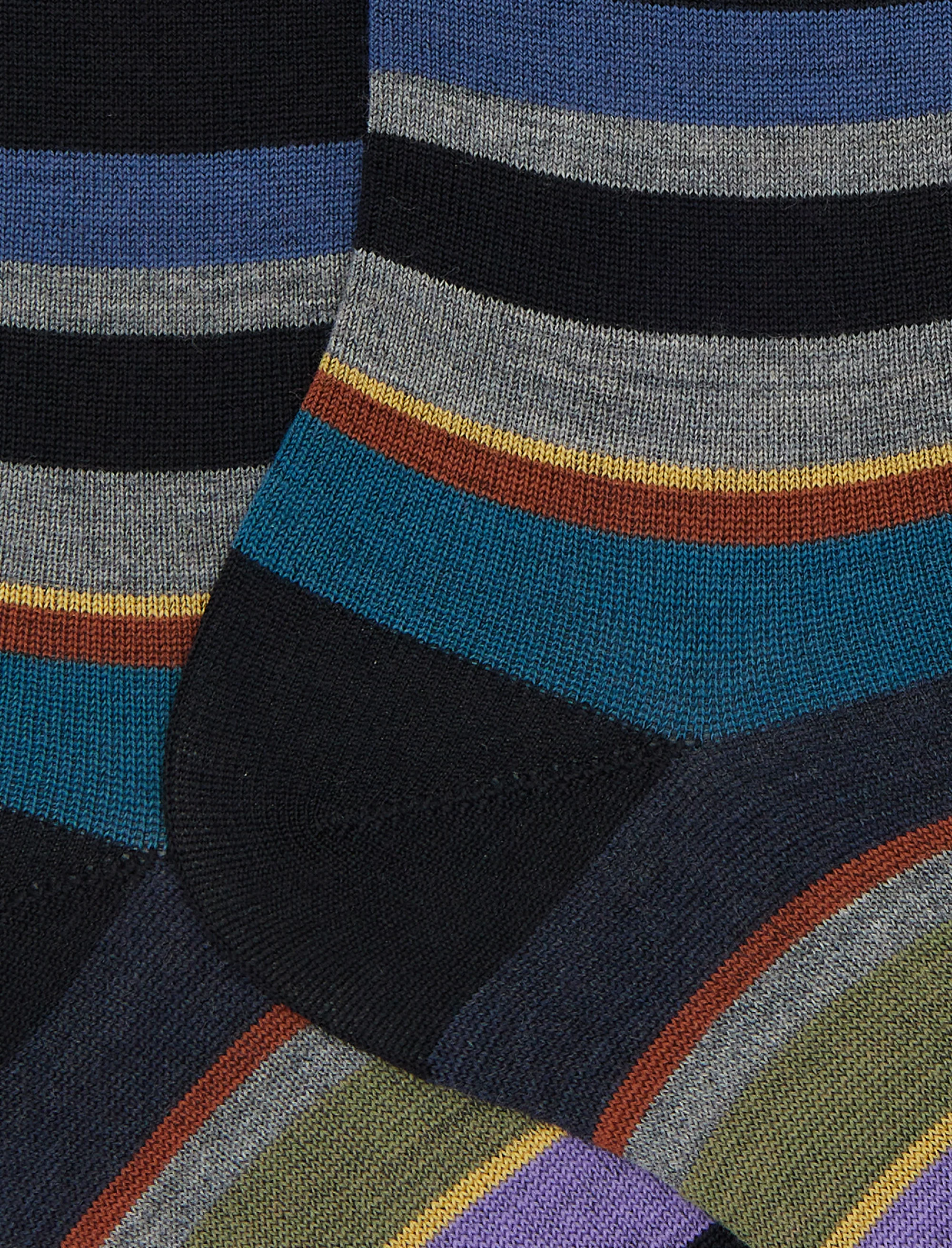 Calze corte uomo lana nero righe multicolor - Image 2