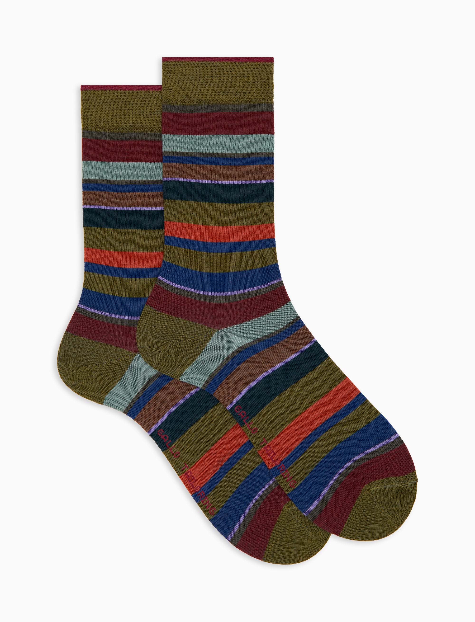 Calze corte uomo lana verde righe multicolor