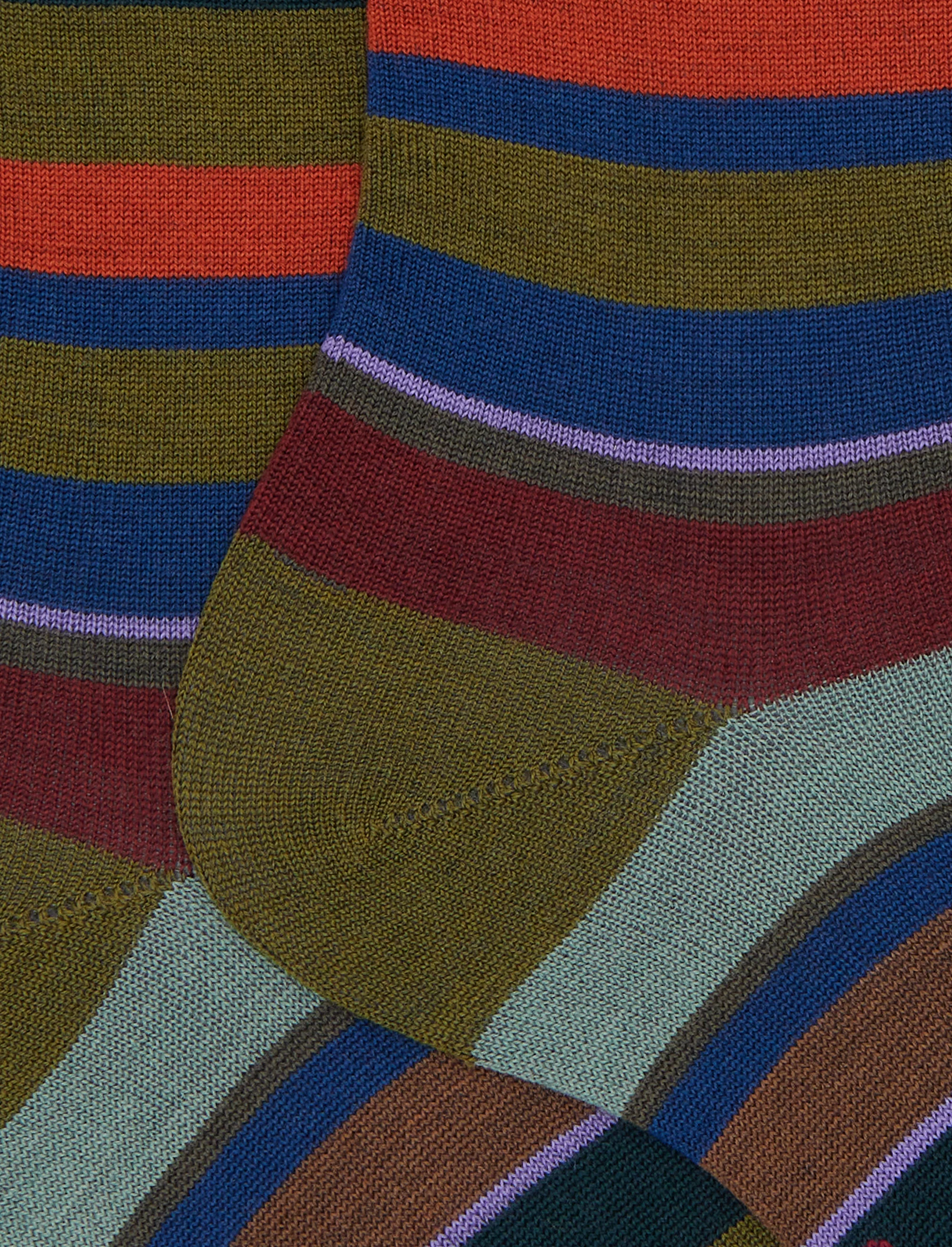 Calze corte uomo lana verde righe multicolor - Image 2