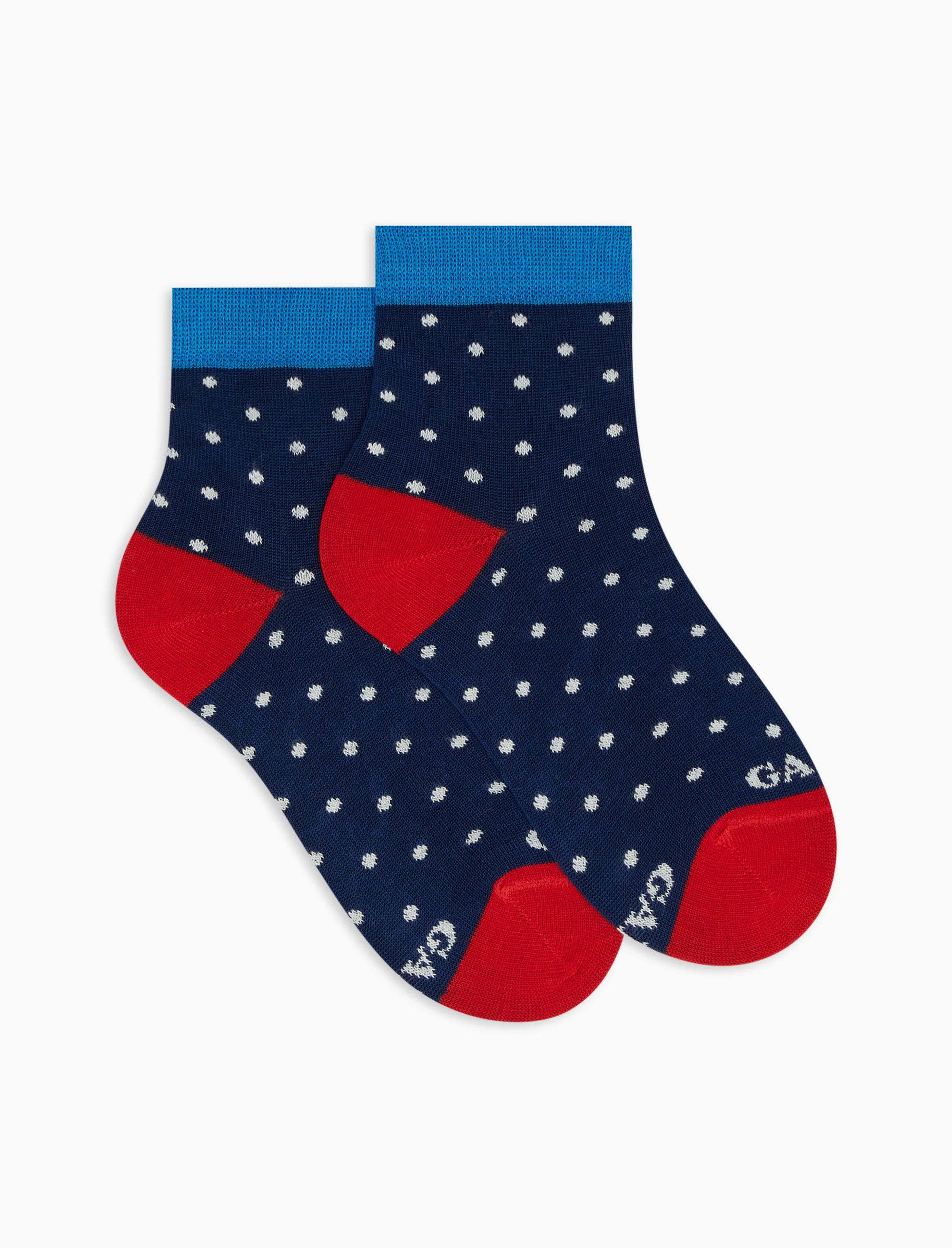 Calze cortissime bambino cotone leggero blu royal fantasia pois