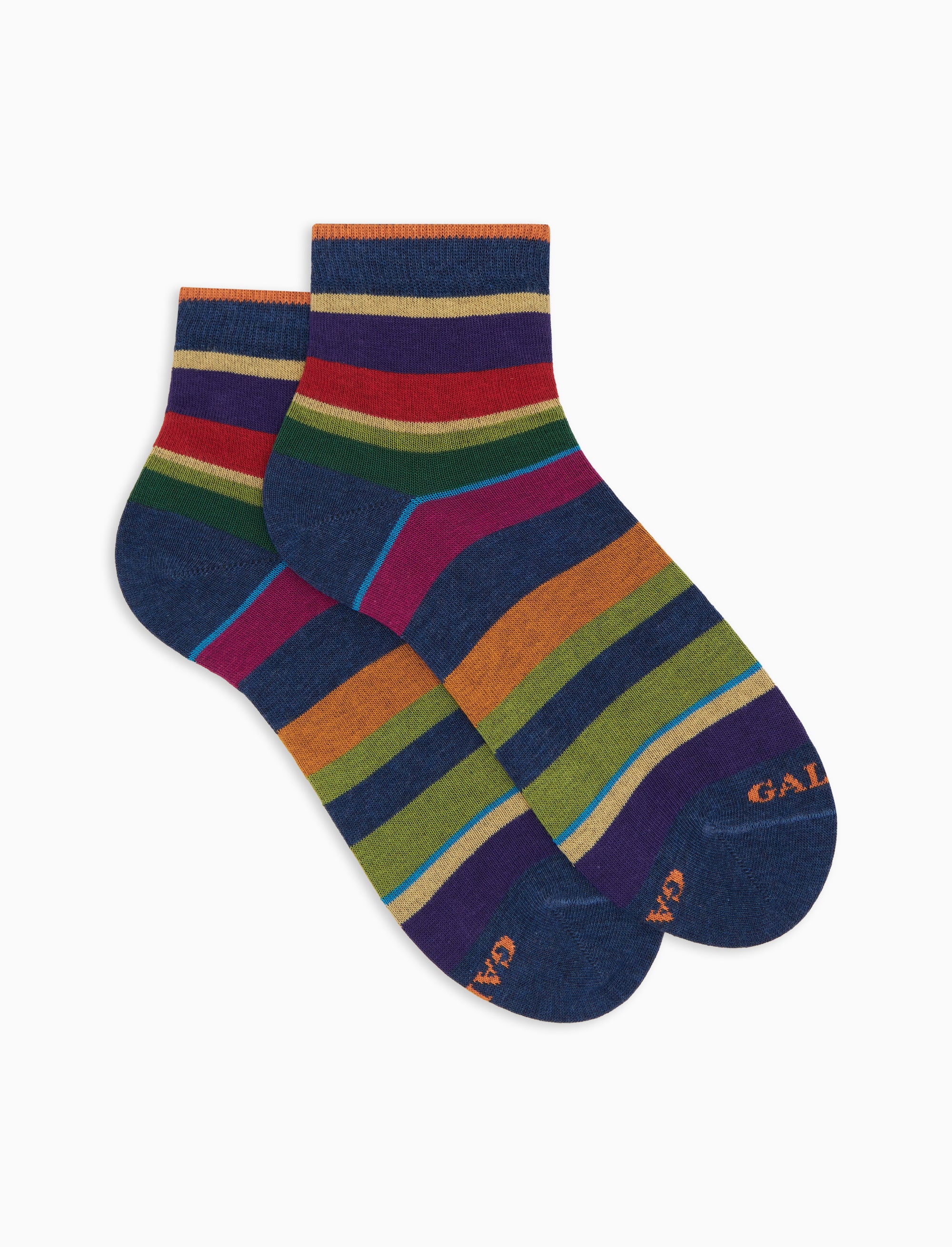 Calze cortissime donna cotone blu righe multicolor