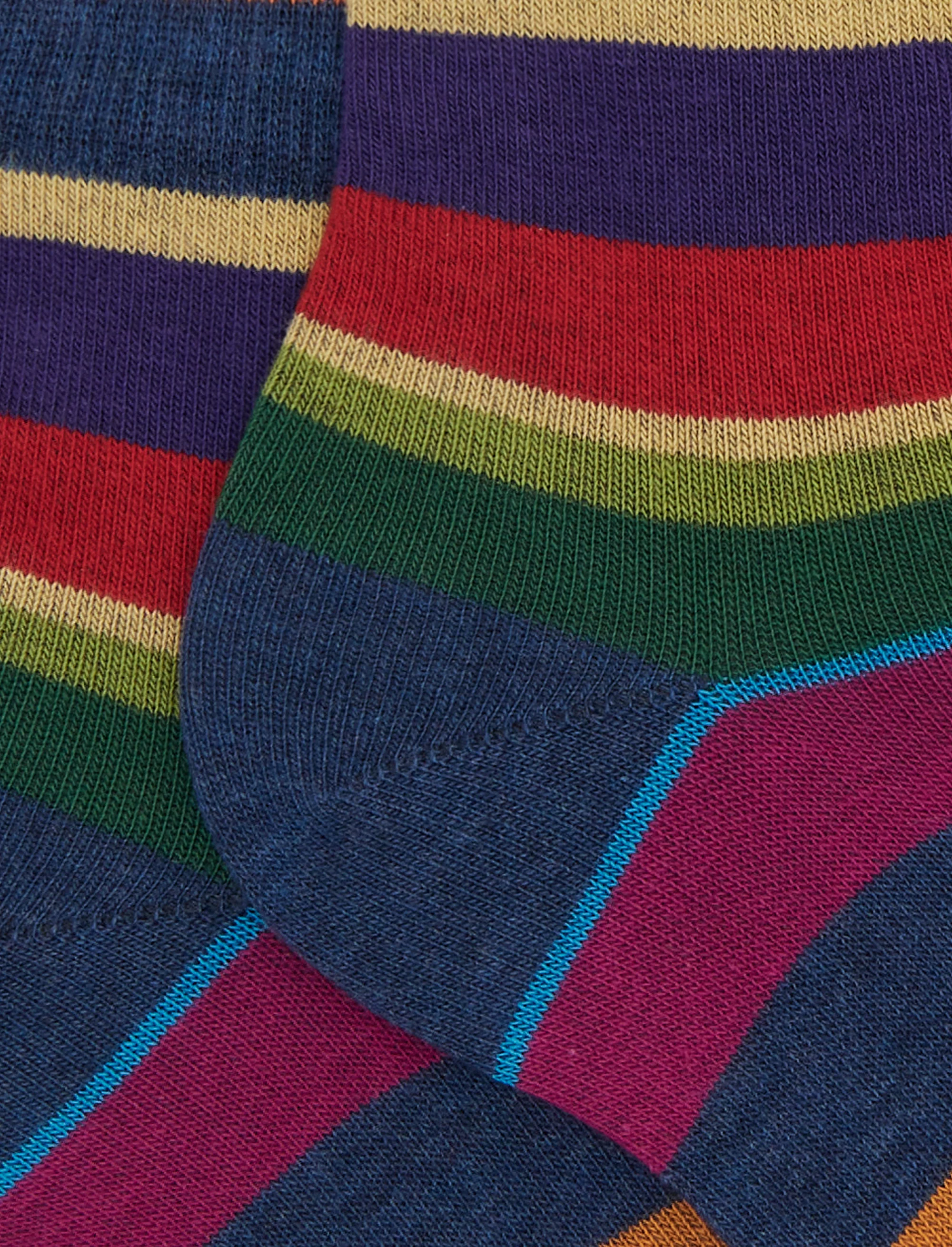 Calze cortissime donna cotone blu righe multicolor - Image 2