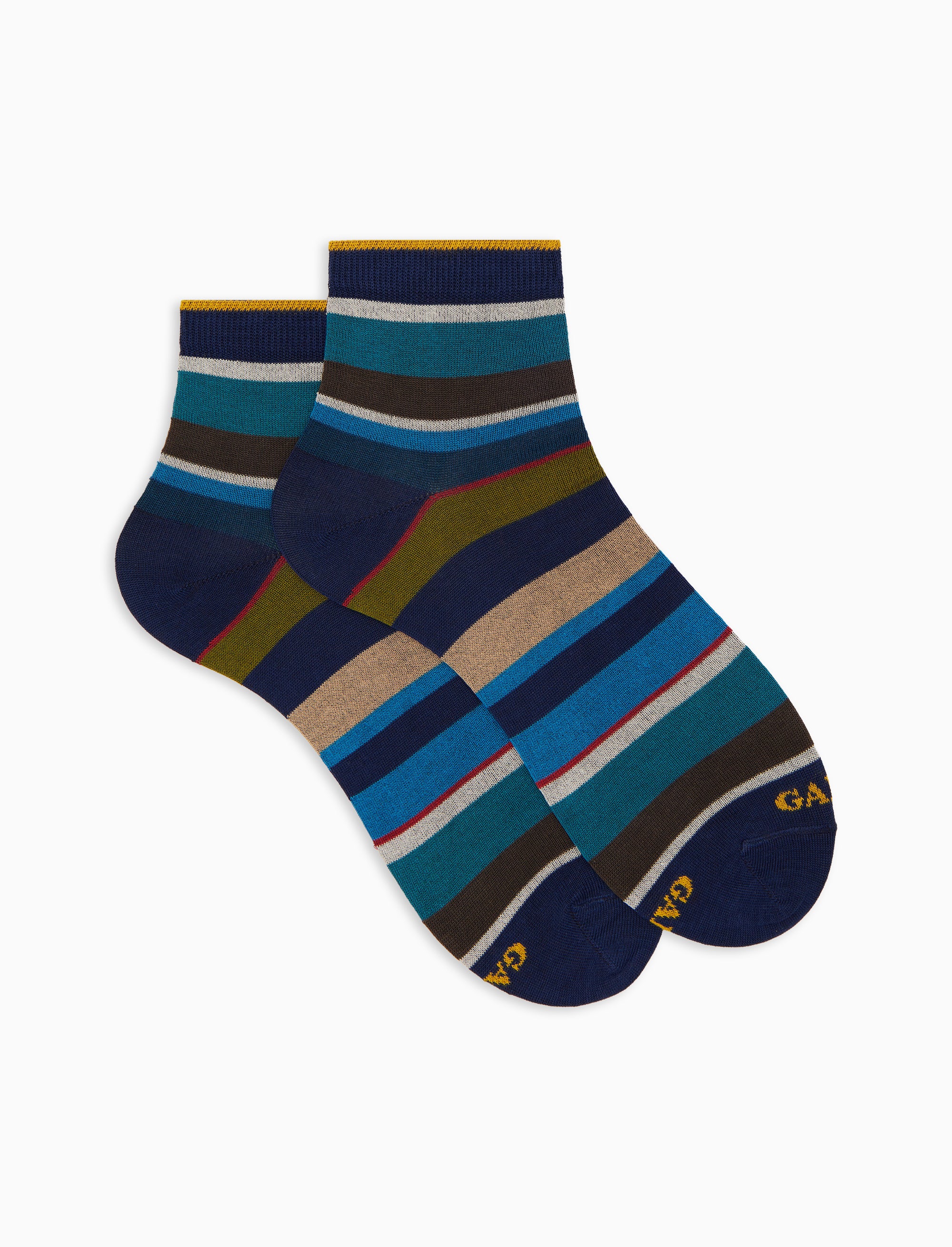 Calze cortissime donna cotone righe multicolor blu