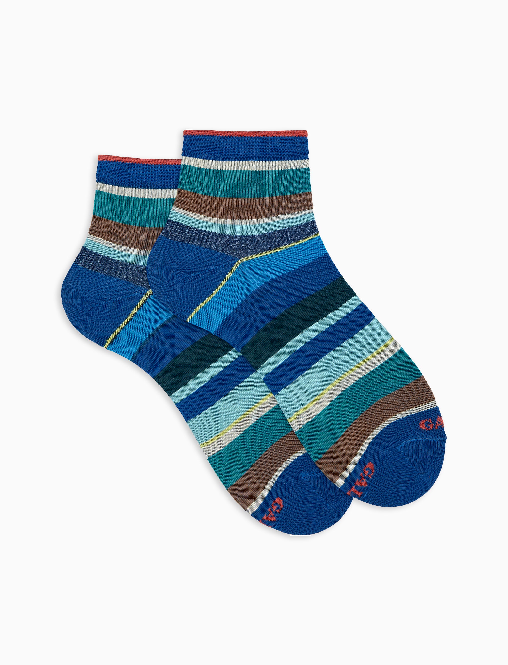 Calze cortissime donna cotone leggero righe multicolor blu