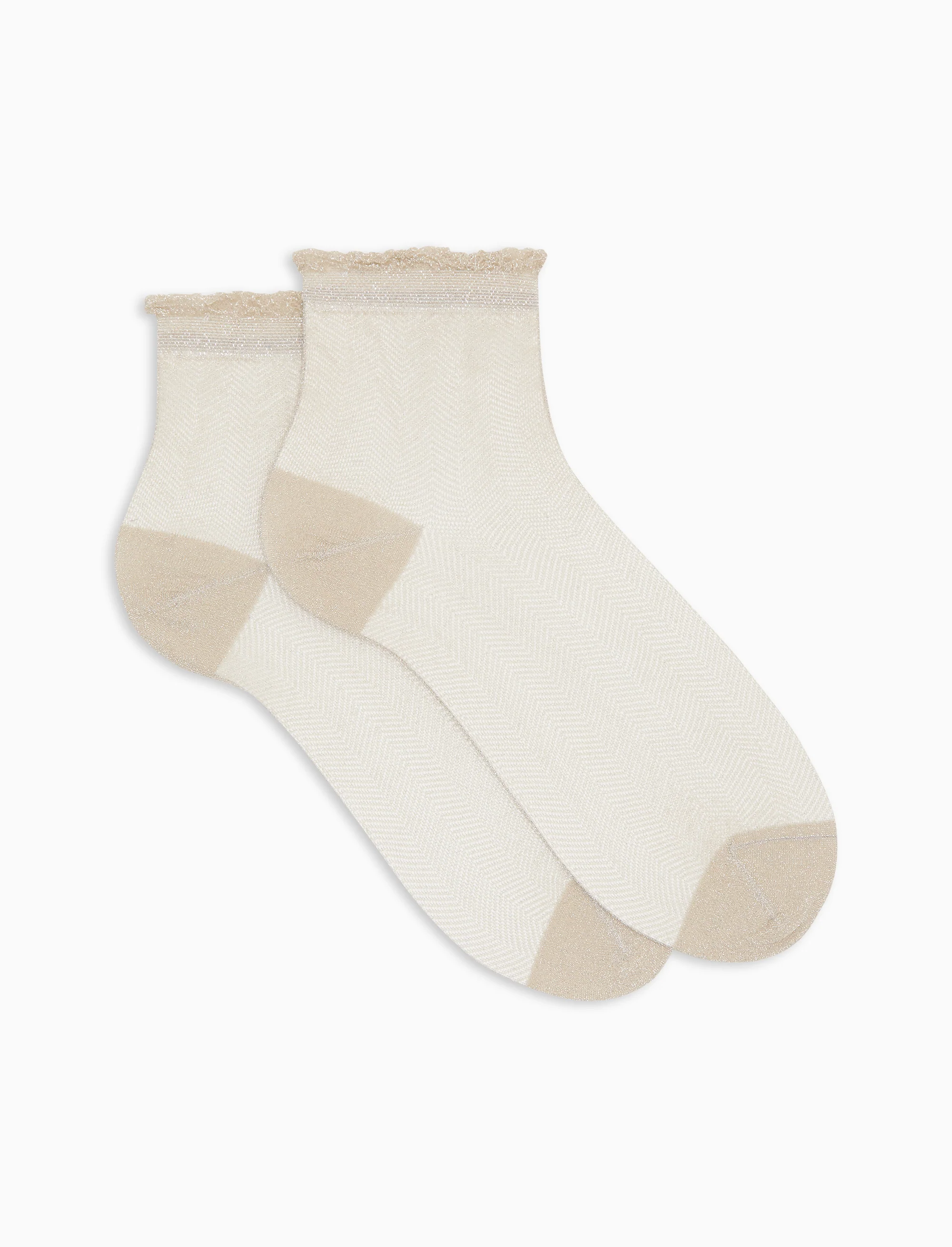 Calze cortissime donna tinta unita beige con effetto scintillante