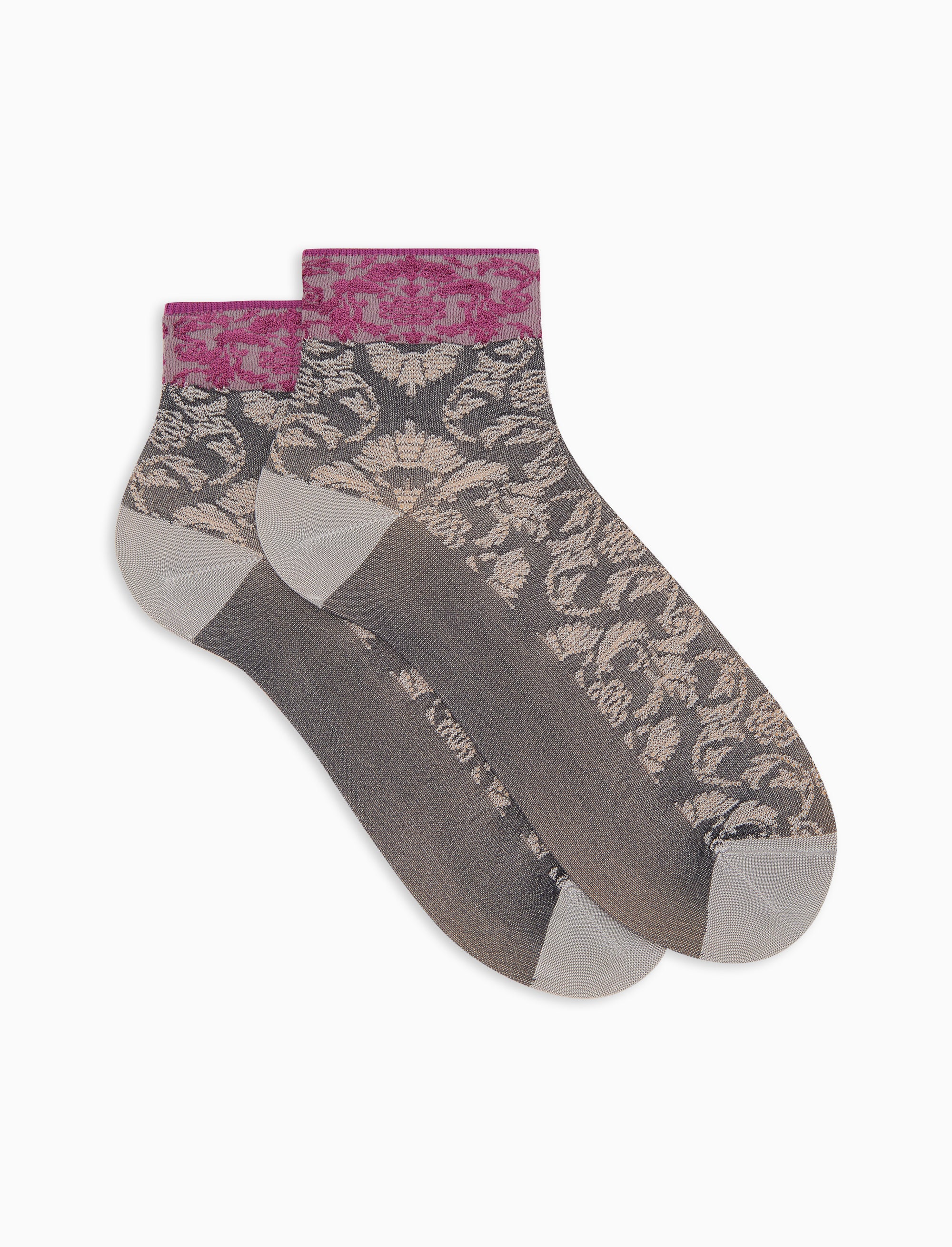 Calze cortissime donna viscosa fantasia broccato grigio