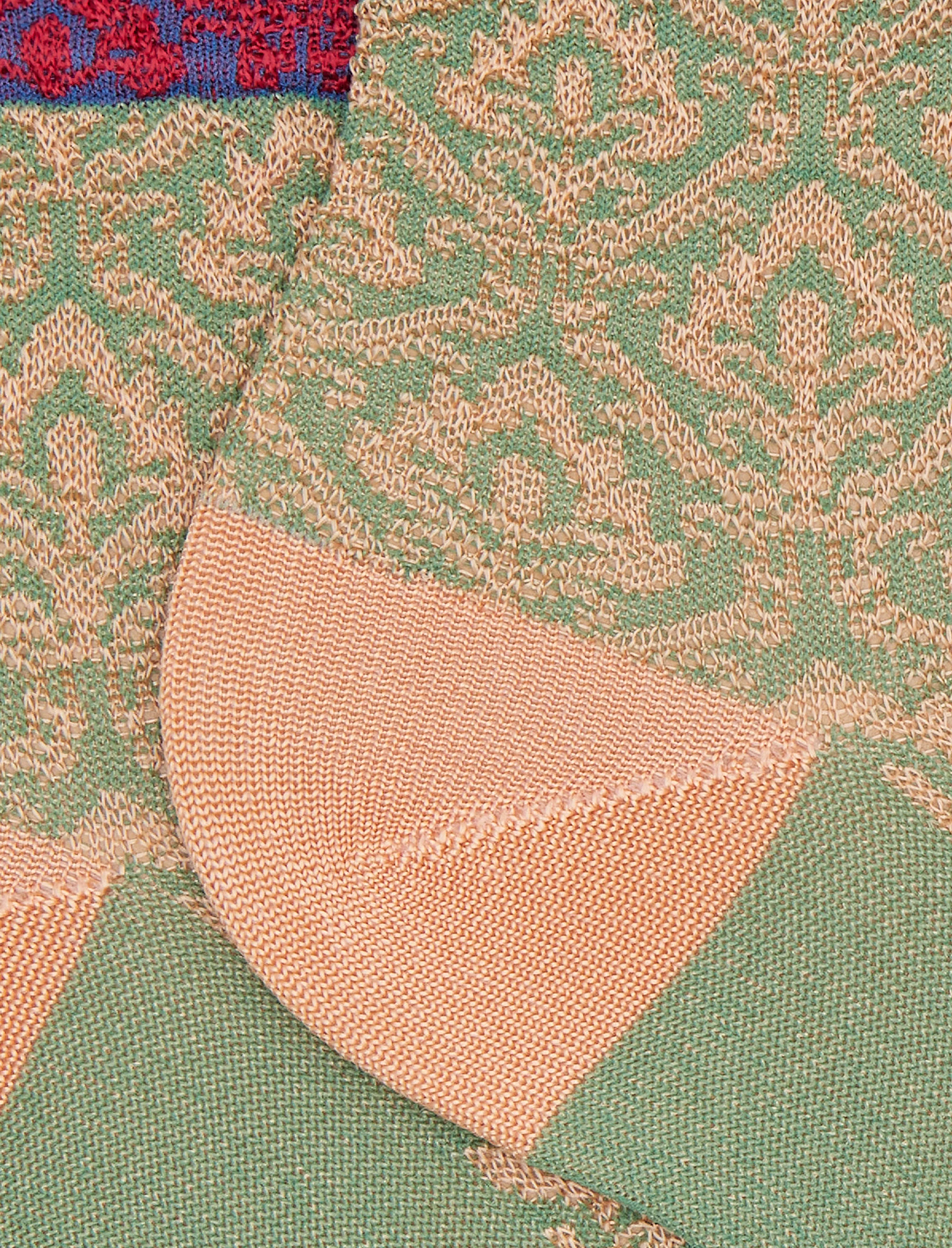 Calze cortissime donna viscosa fantasia damasco di fiori verde con polso in contrasto - Image 2