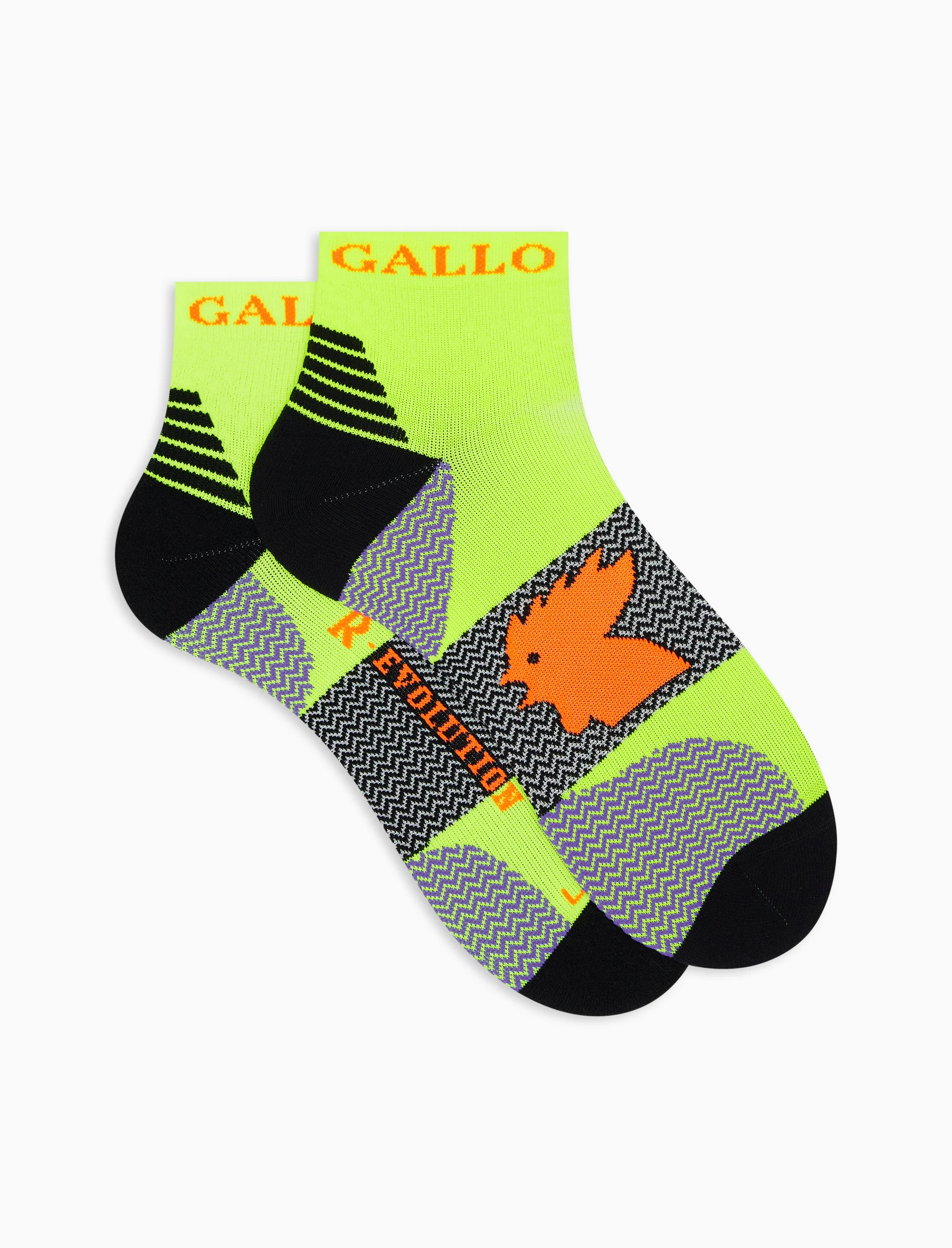 Calze cortissime tecniche donna giallo fluo fantasia chevron - Image 3