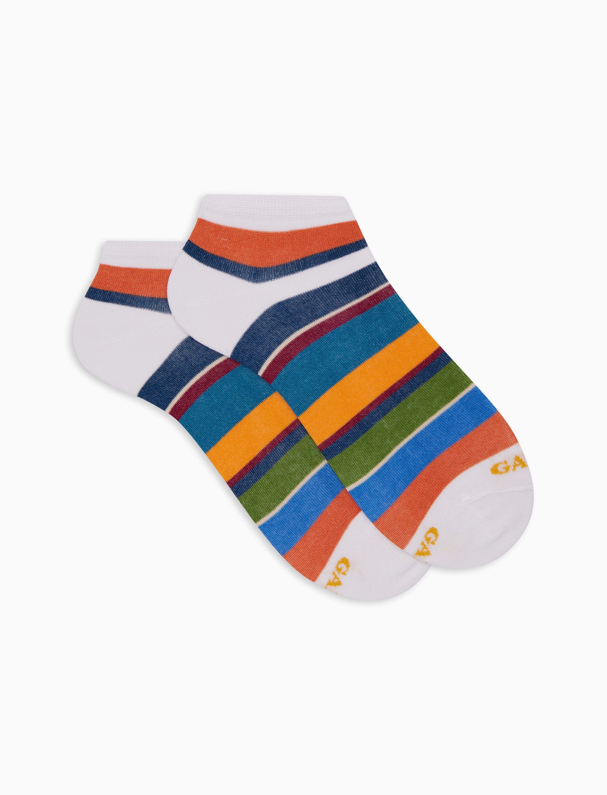 Calze fantasmini donna cotone righe multicolor bianco