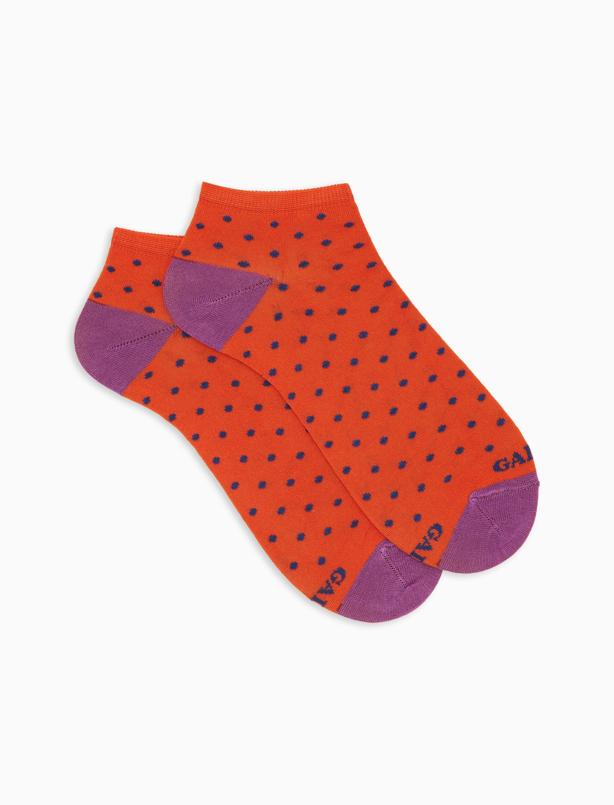 Calze fantasmini uomo cotone leggero fantasia pois arancio