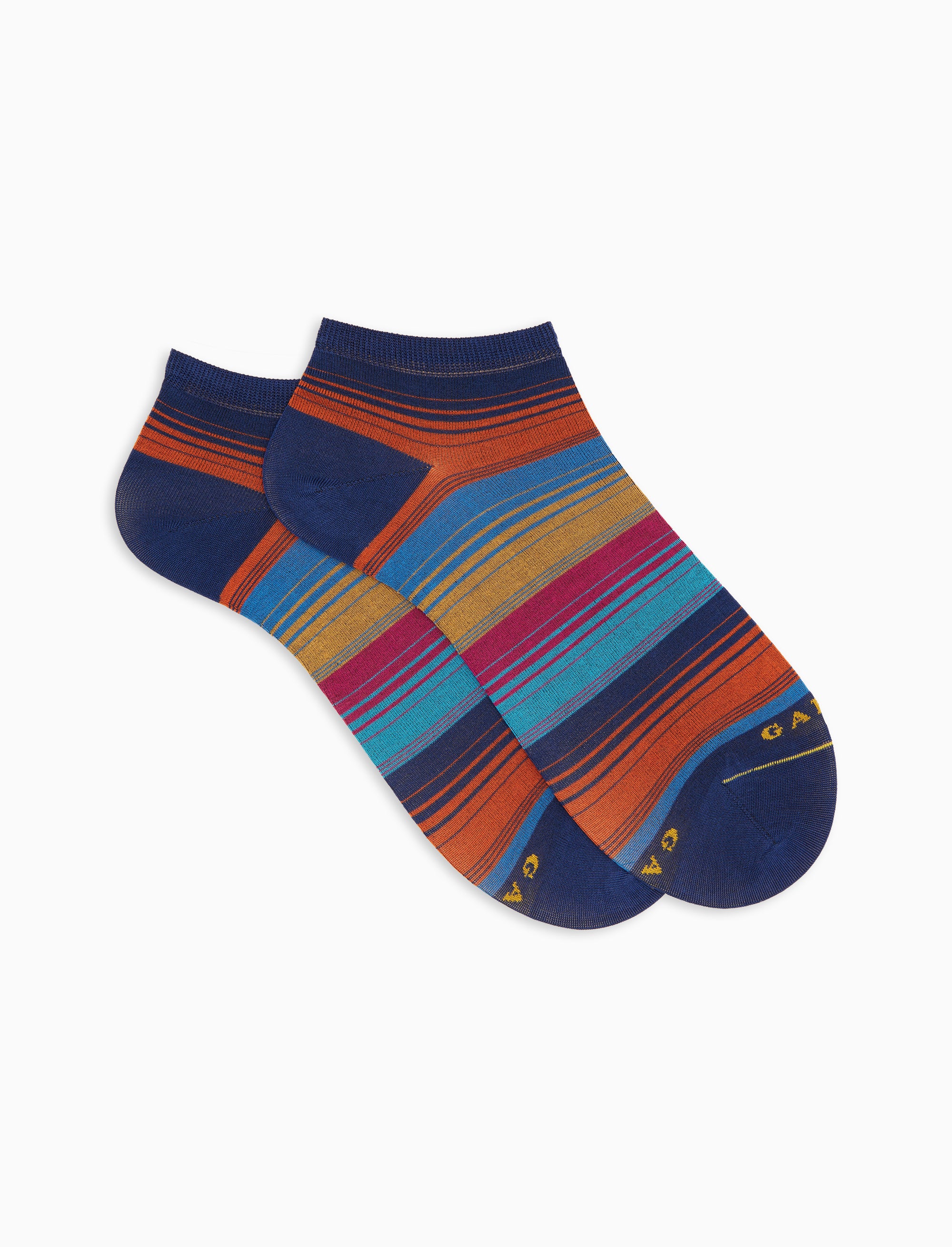Calze fantasmini uomo cotone leggerissimo fantasia righe di diverse dimensioni blu