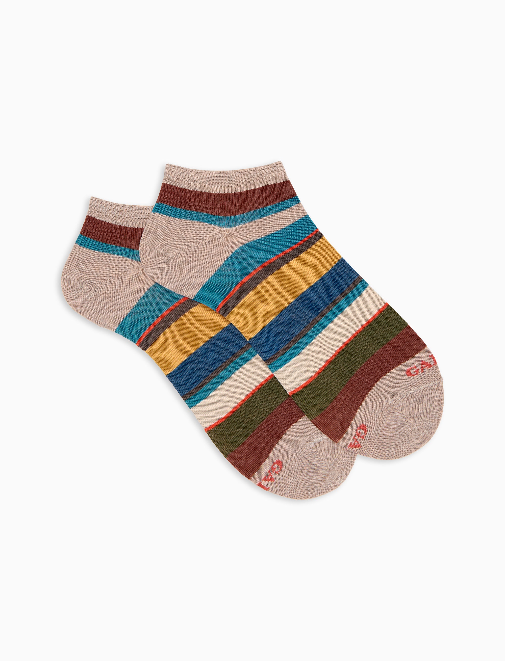 Calze fantasmini uomo cotone leggero righe multicolor beige