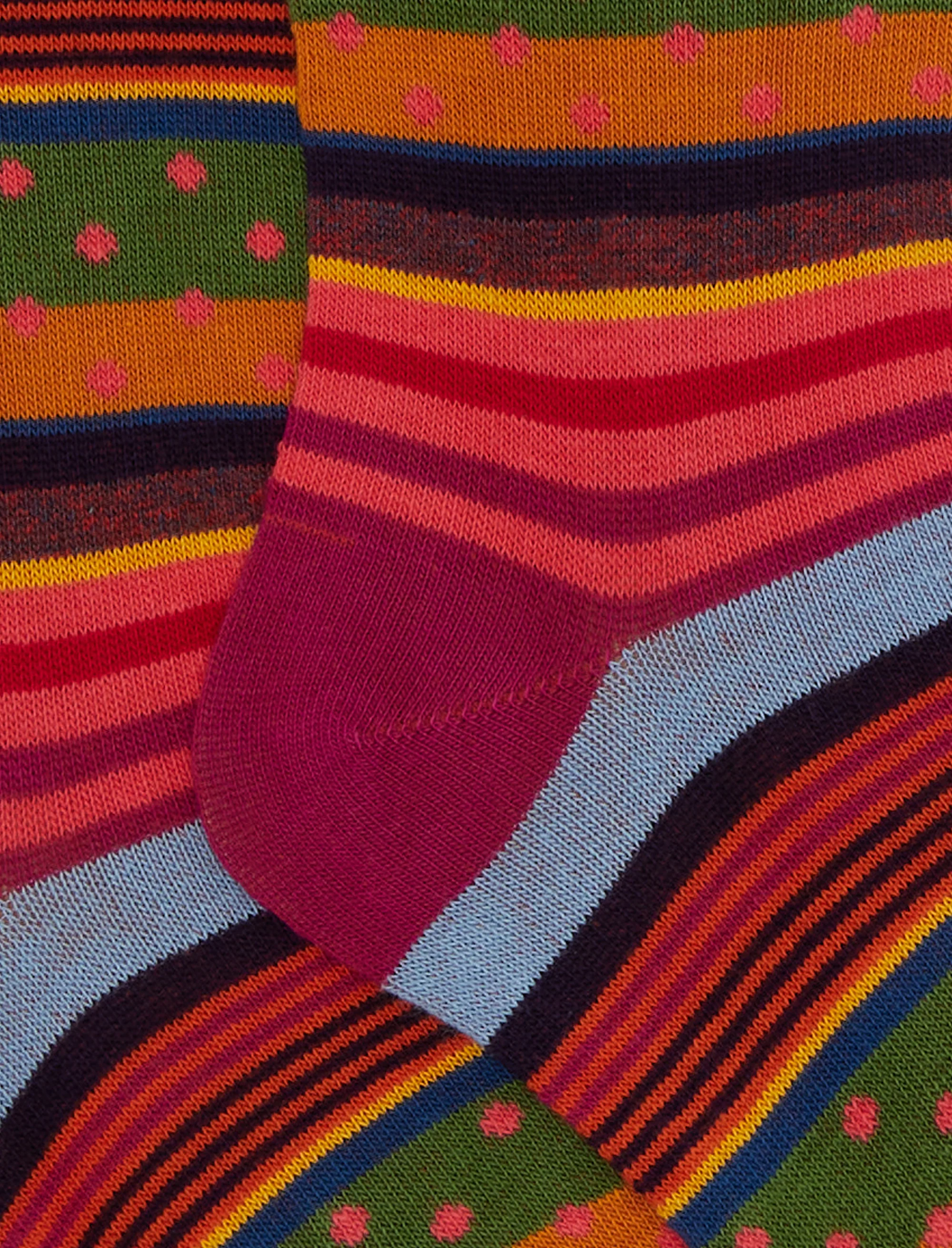 Calze lunghe bambino cotone fucsia fantasia mix righe e pois - Image 2