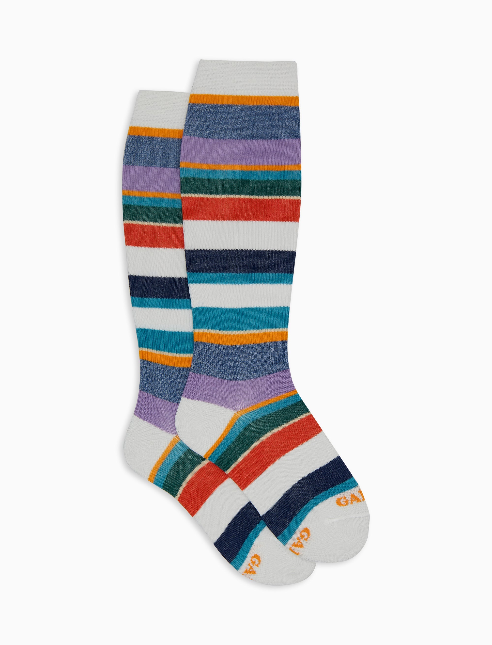 Calze lunghe bambino cotone righe multicolor bianco