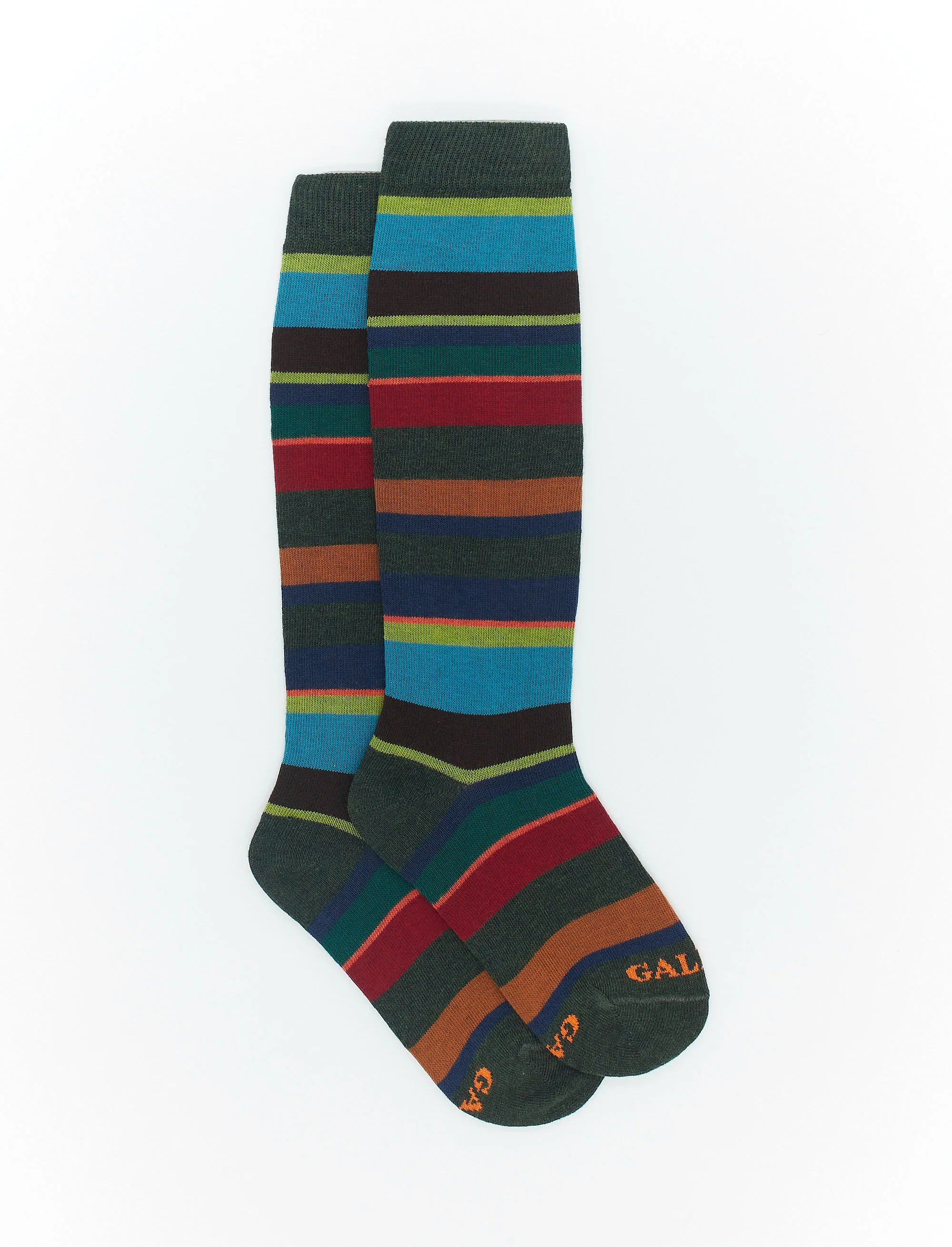 Calze lunghe bambino cotone verde foresta righe multicolor