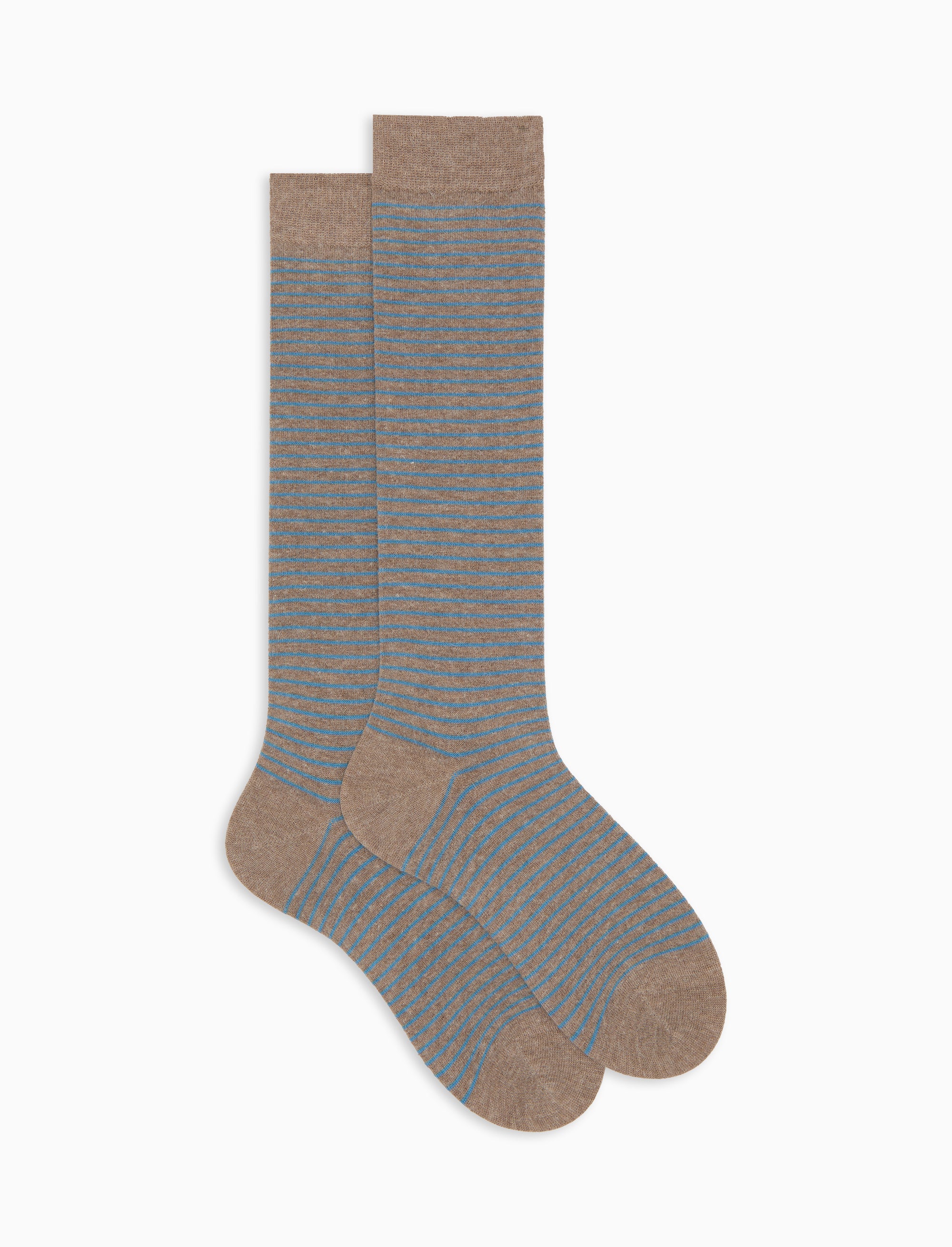 Calze lunghe donna angora marrone righine bicolore