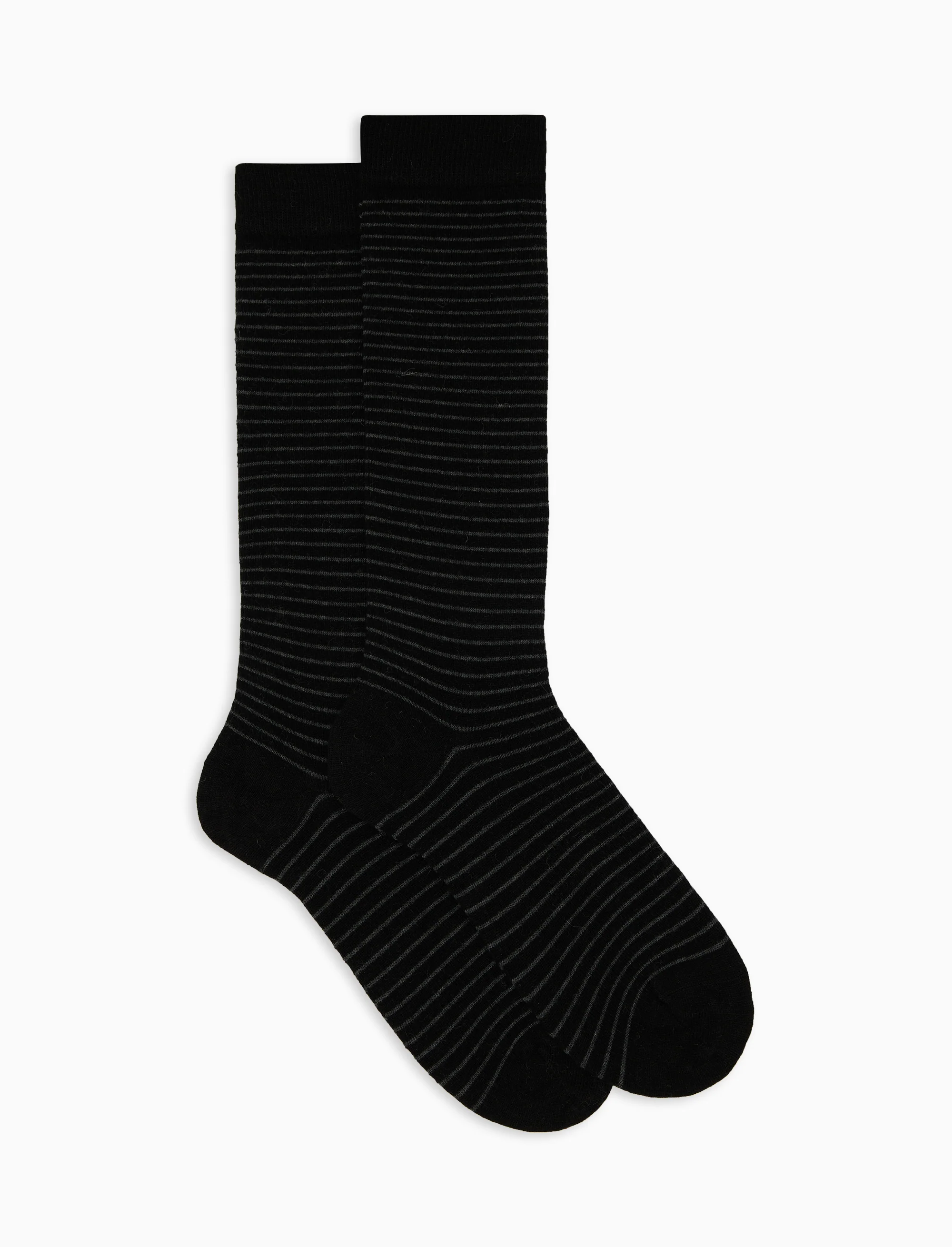 Calze lunghe donna angora nero righine bicolore