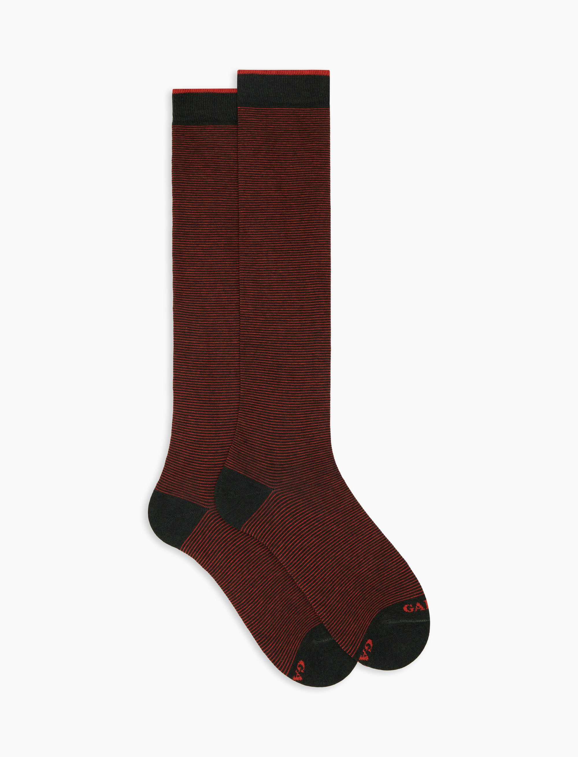 Calze lunghe donna cotone arancio righine bicolore