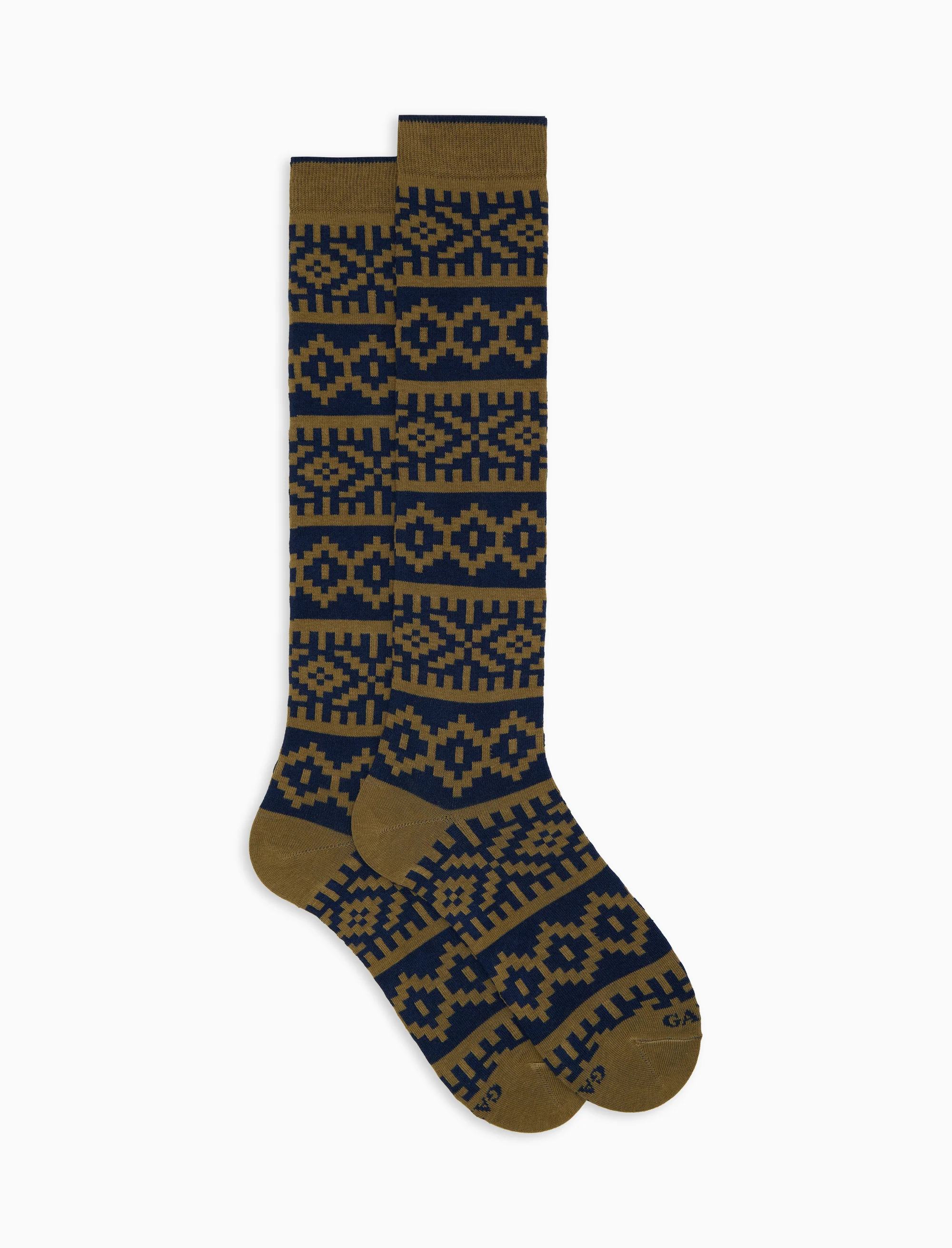 Calze lunghe donna cotone blu fantasia greca natalizia