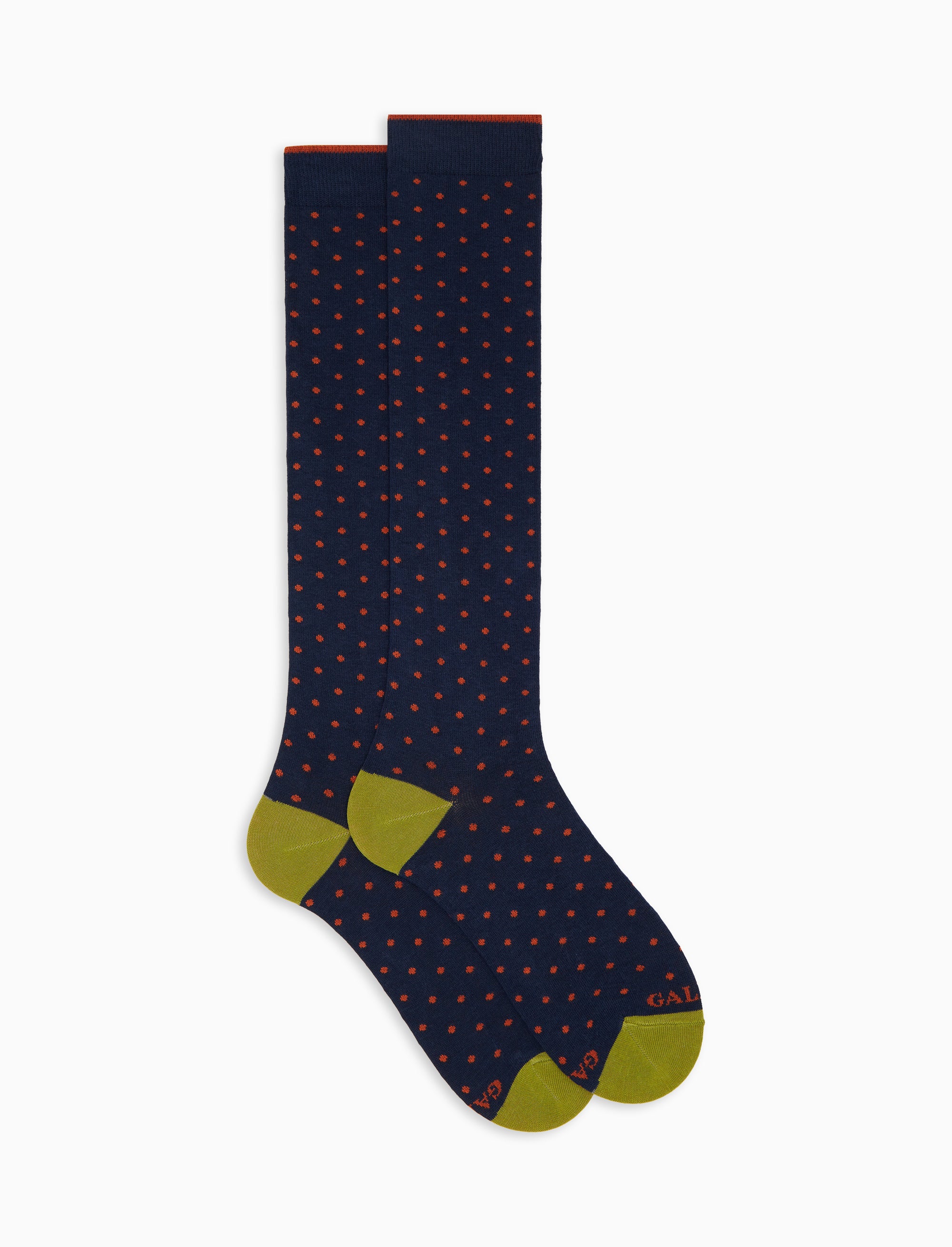 Calze lunghe donna cotone blu fantasia pois