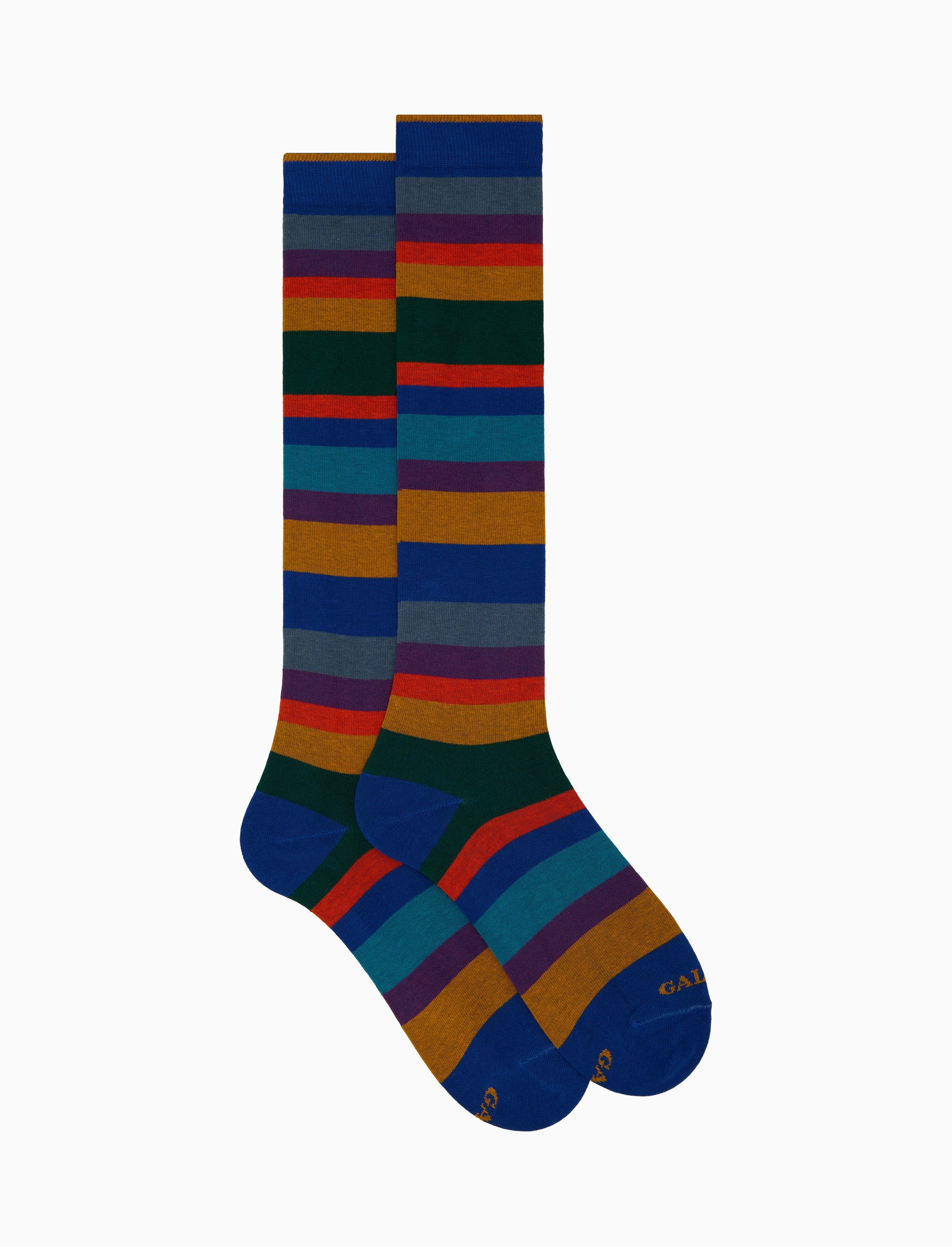 Calze lunghe donna cotone blu righe a sette colori