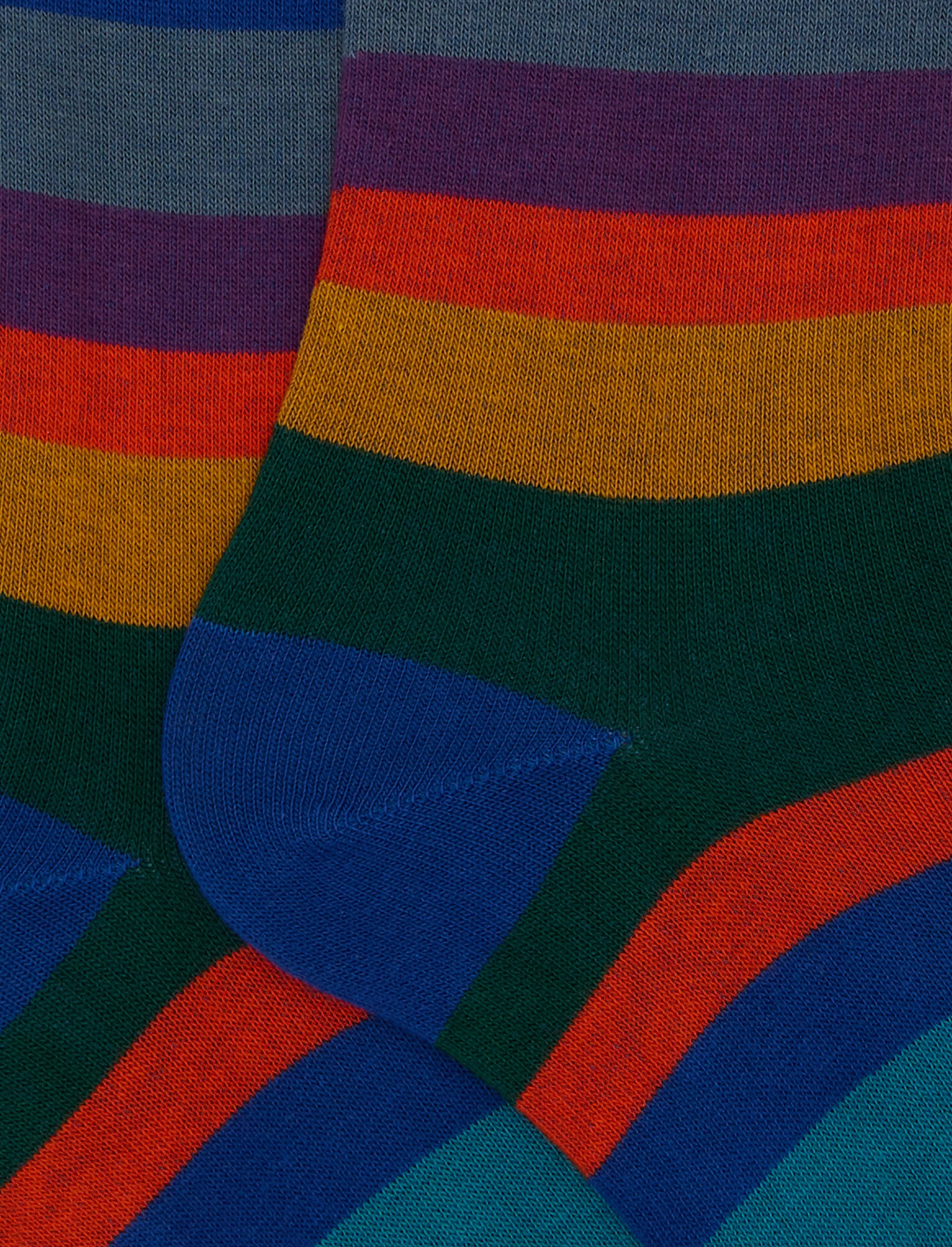 Calze lunghe donna cotone blu righe a sette colori - Image 2