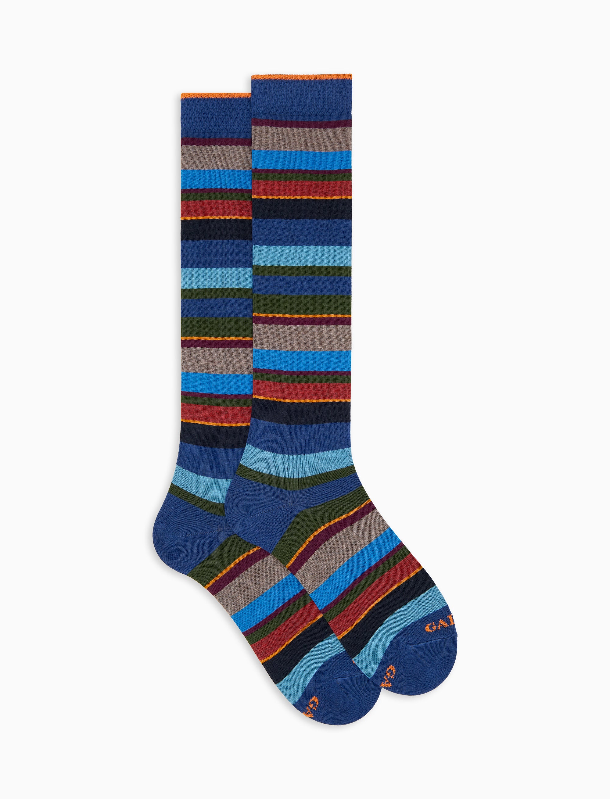 Calze lunghe donna cotone blu righe multicolor