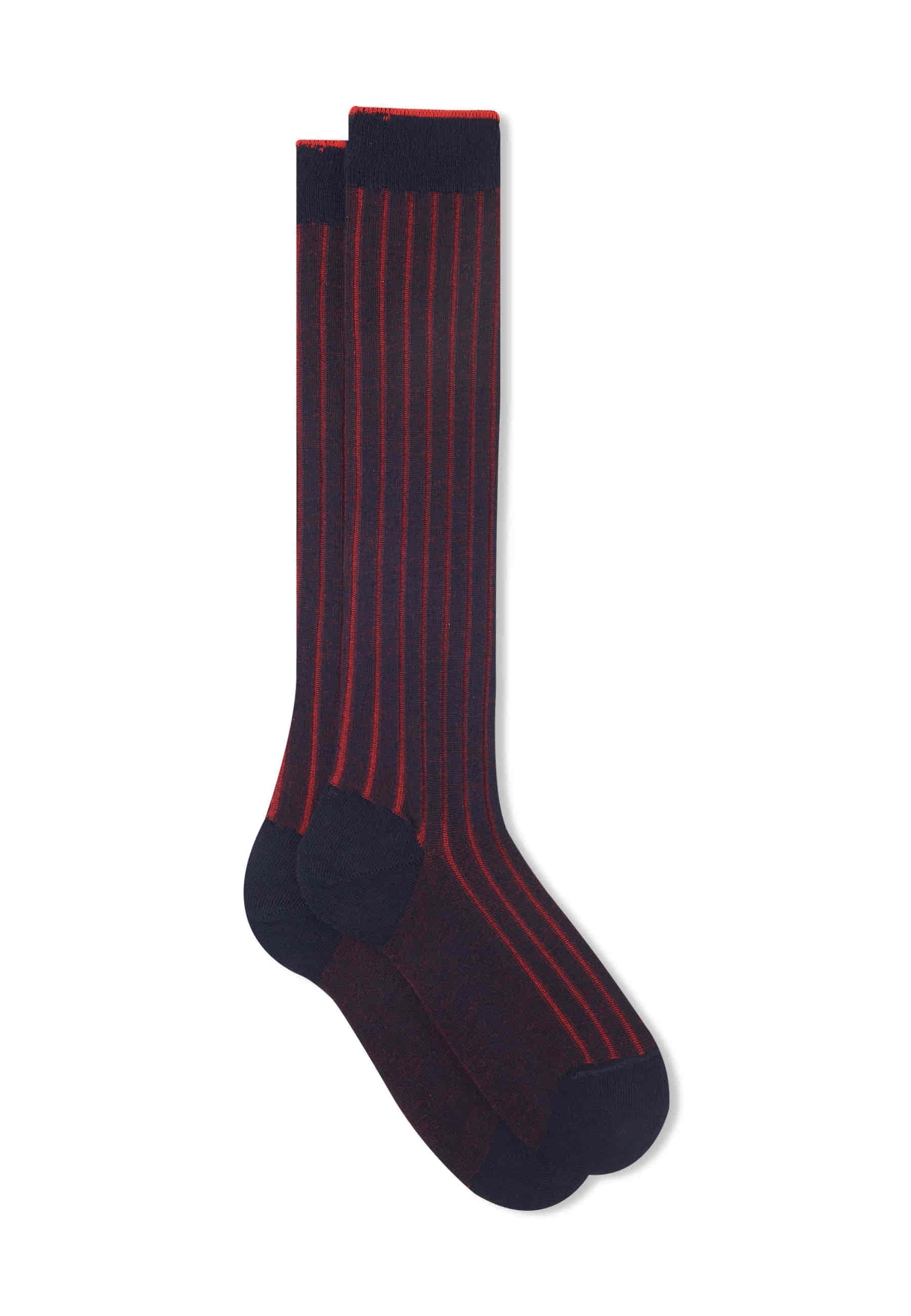 Calze lunghe donna cotone blu/rosso vanisé a coste larghe