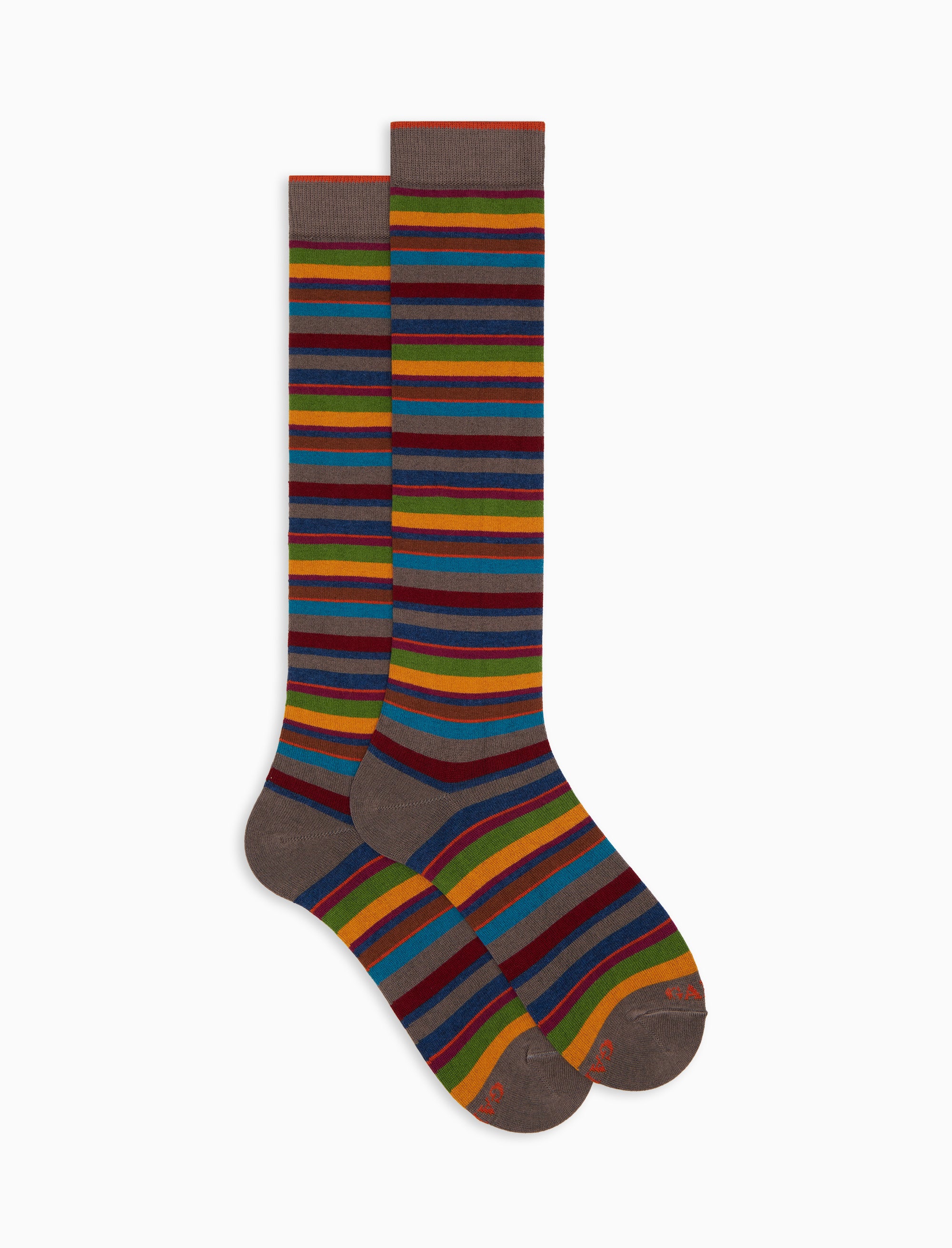 Calze lunghe donna cotone e cashmere marrone righe multicolor micro
