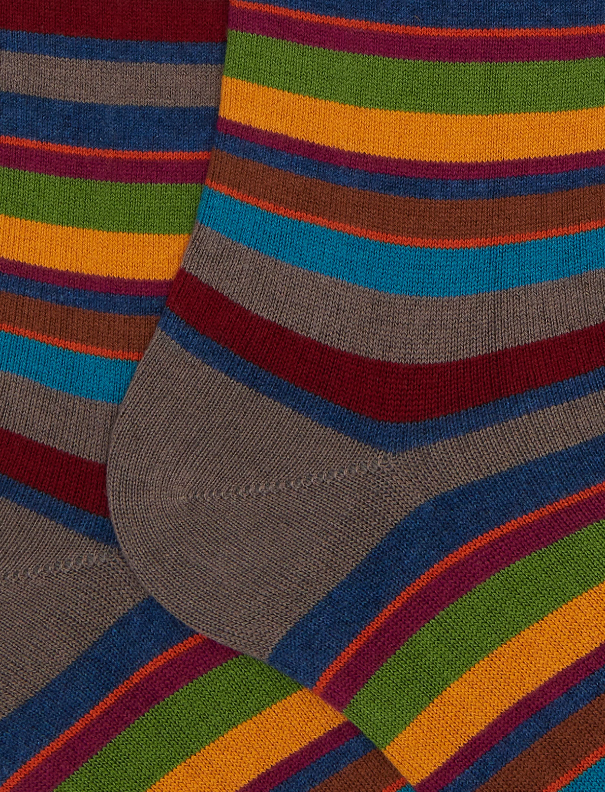 Calze lunghe donna cotone e cashmere marrone righe multicolor micro - Image 2