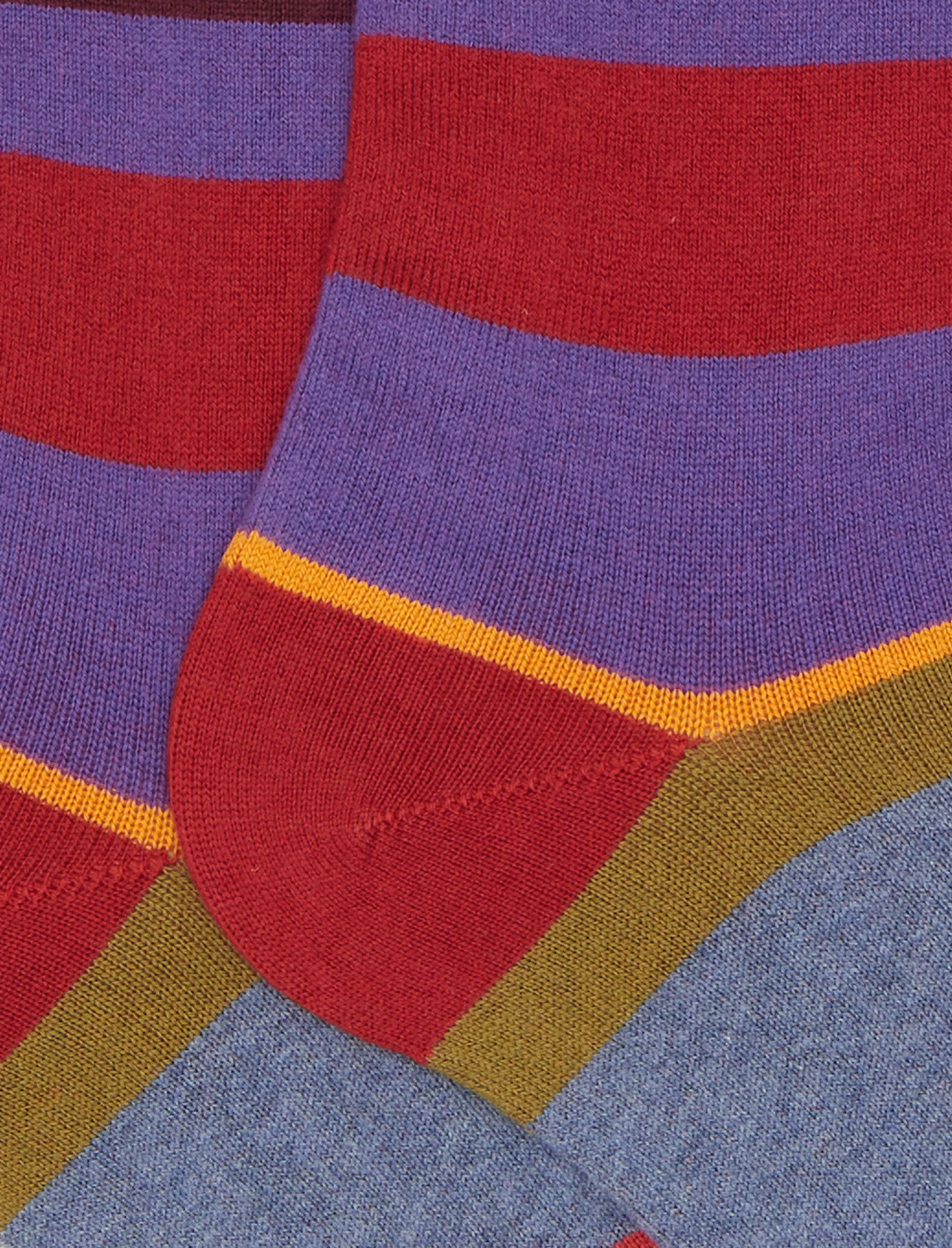 Calze lunghe donna cotone e cashmere rosso righe multicolor macro - Image 2