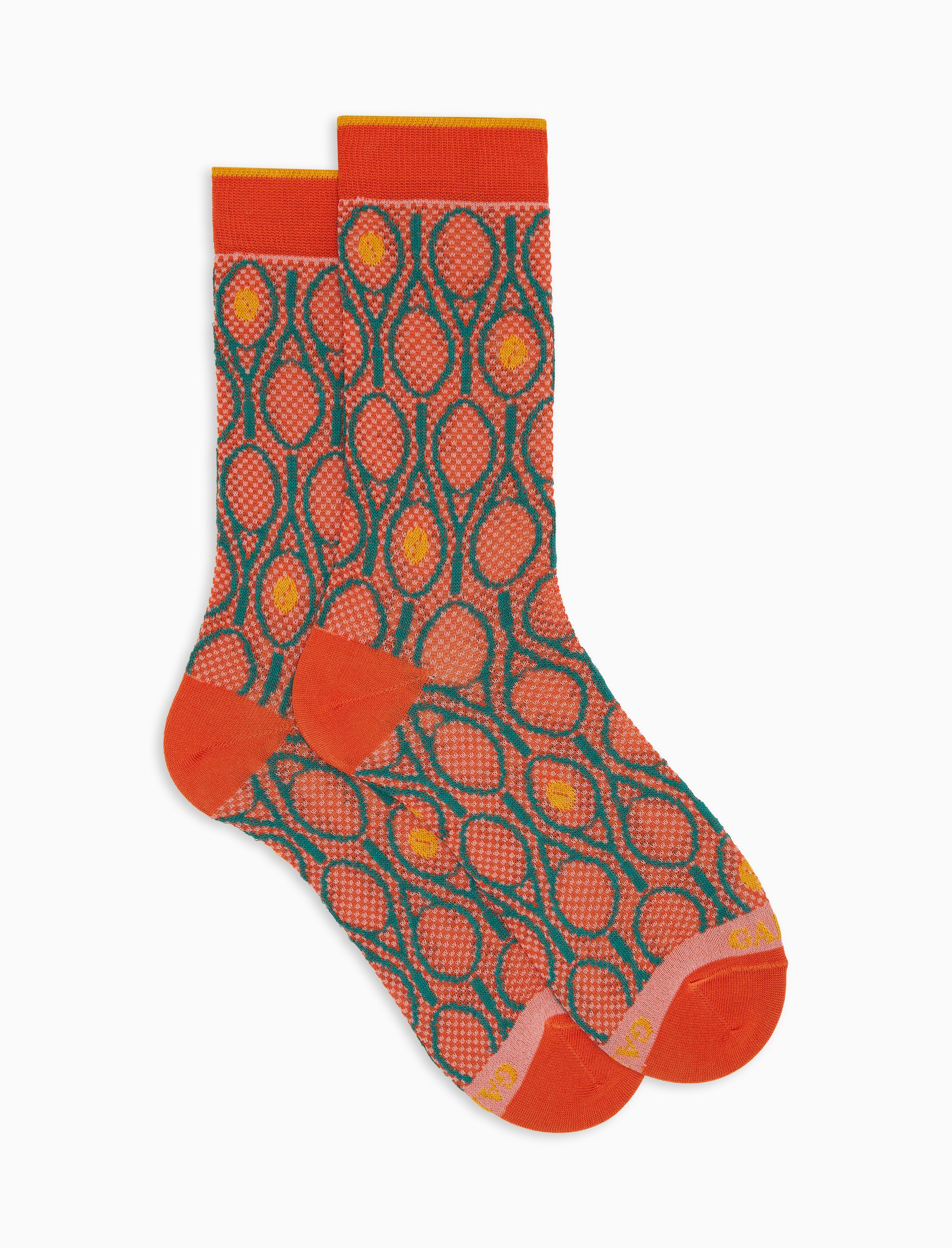 Calze lunghe donna cotone leggero fantasia tennis arancio
