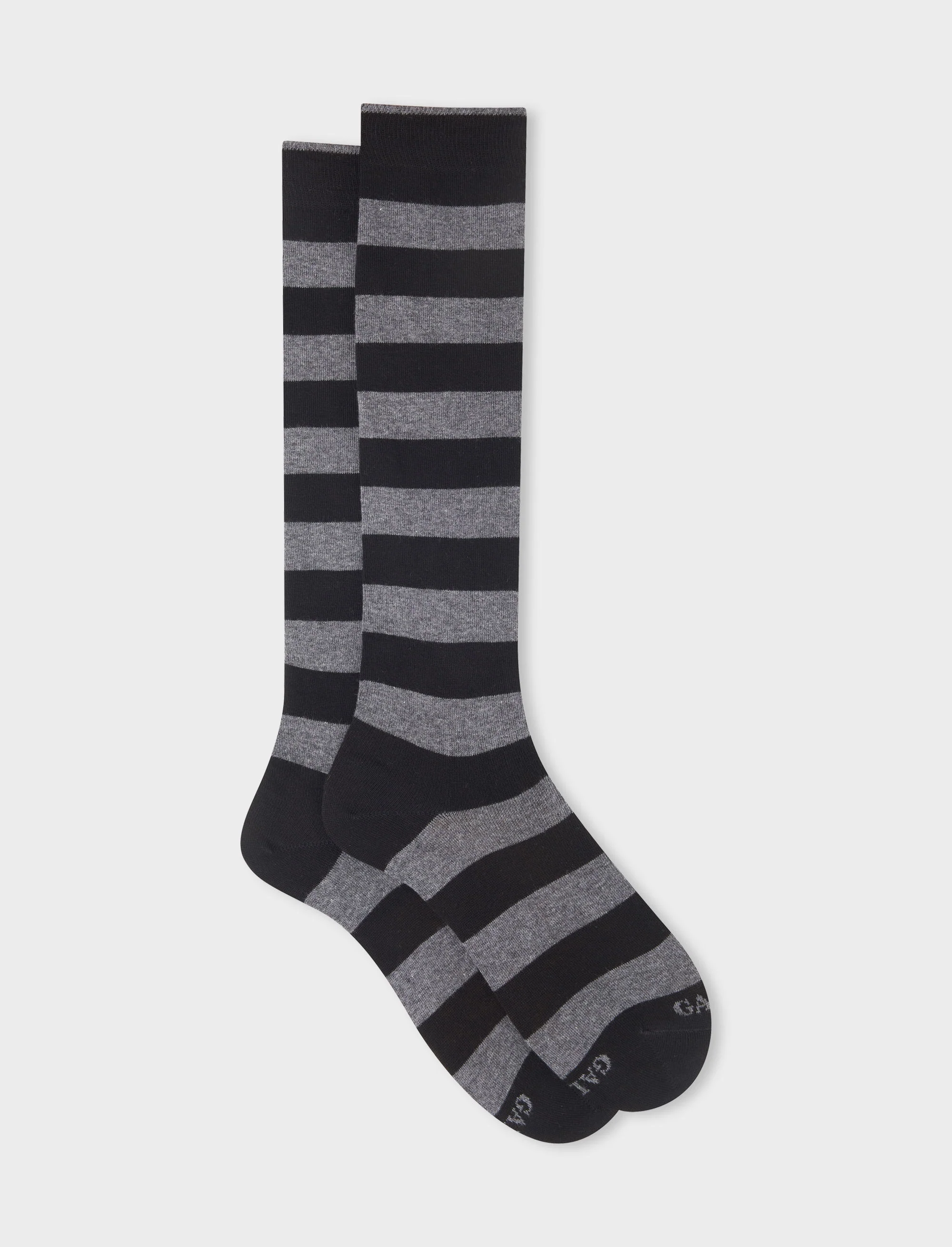 Calze lunghe donna cotone nero righe bicolore