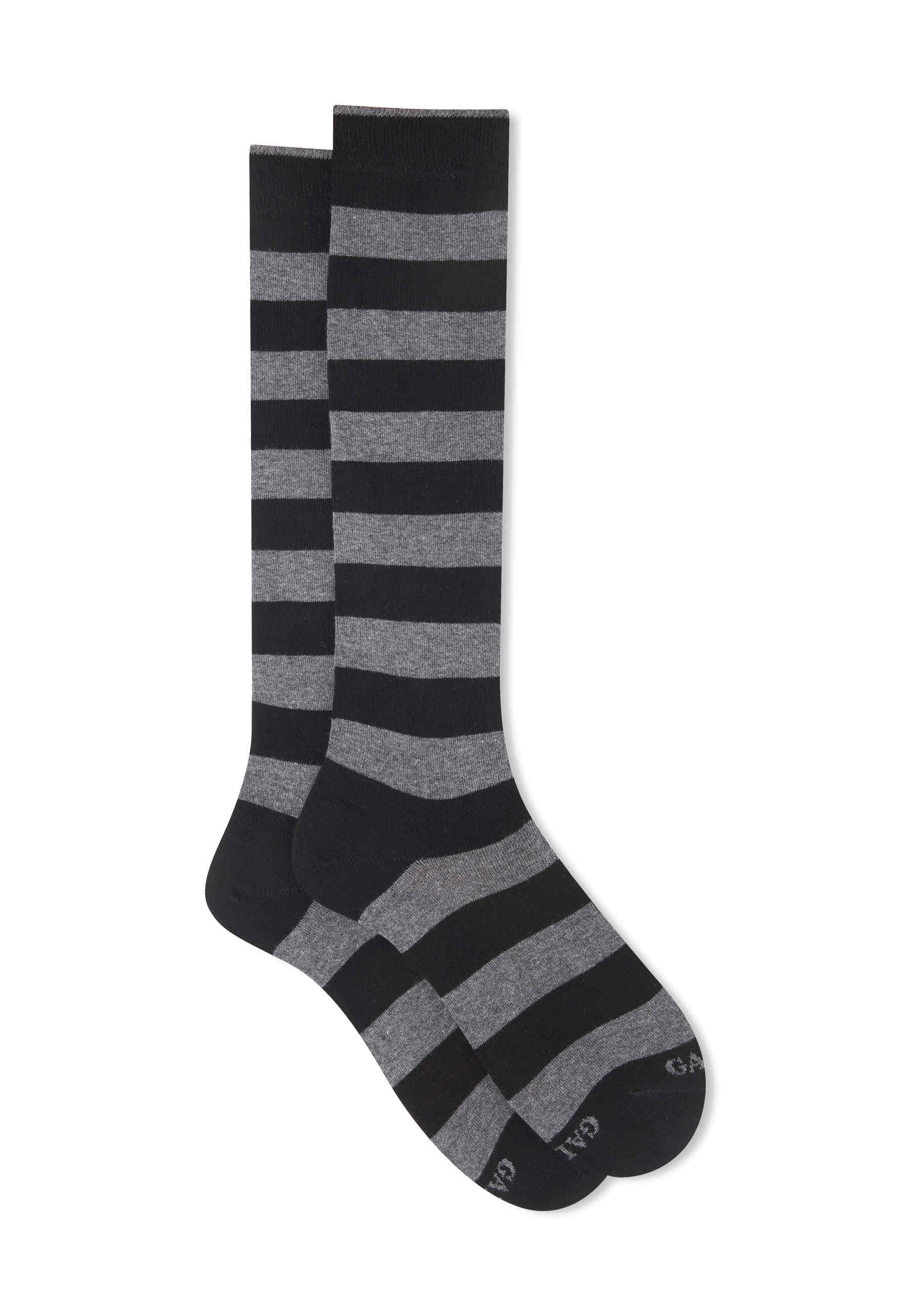 Calze lunghe donna cotone nero righe bicolore - Image 5