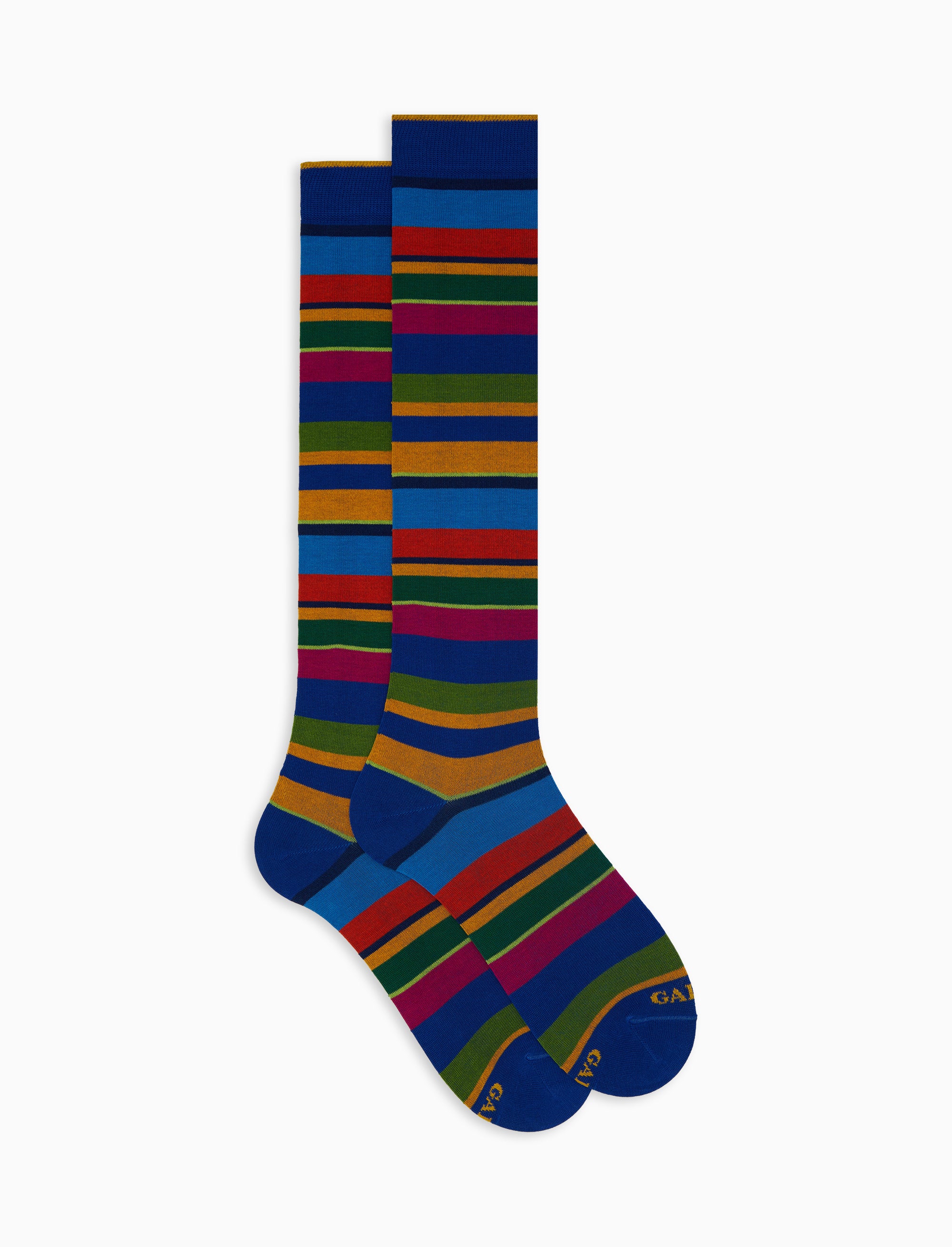 Calze lunghe donna cotone righe multicolor blu