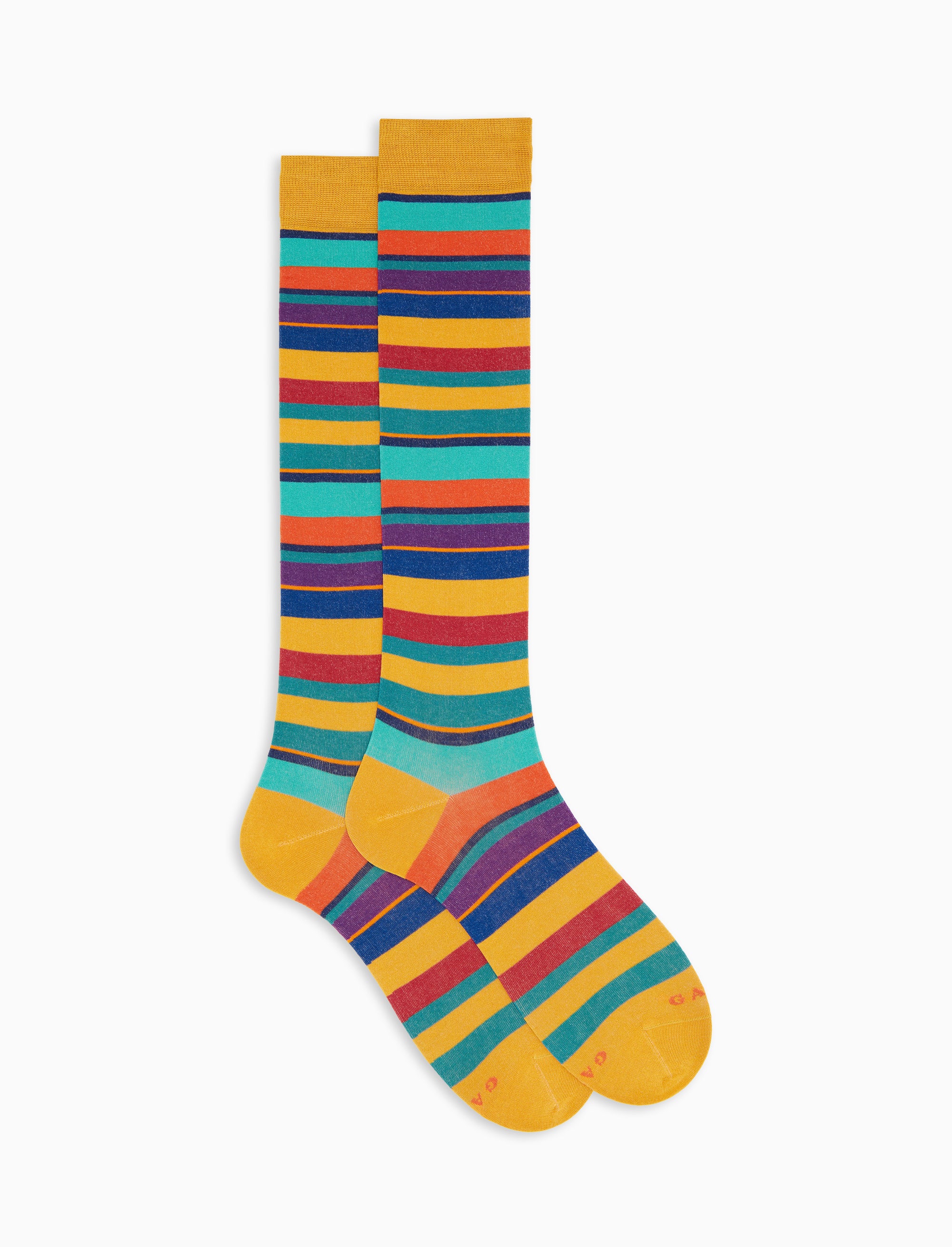 Calze lunghe donna cotone leggerissimo righe multicolor giallo