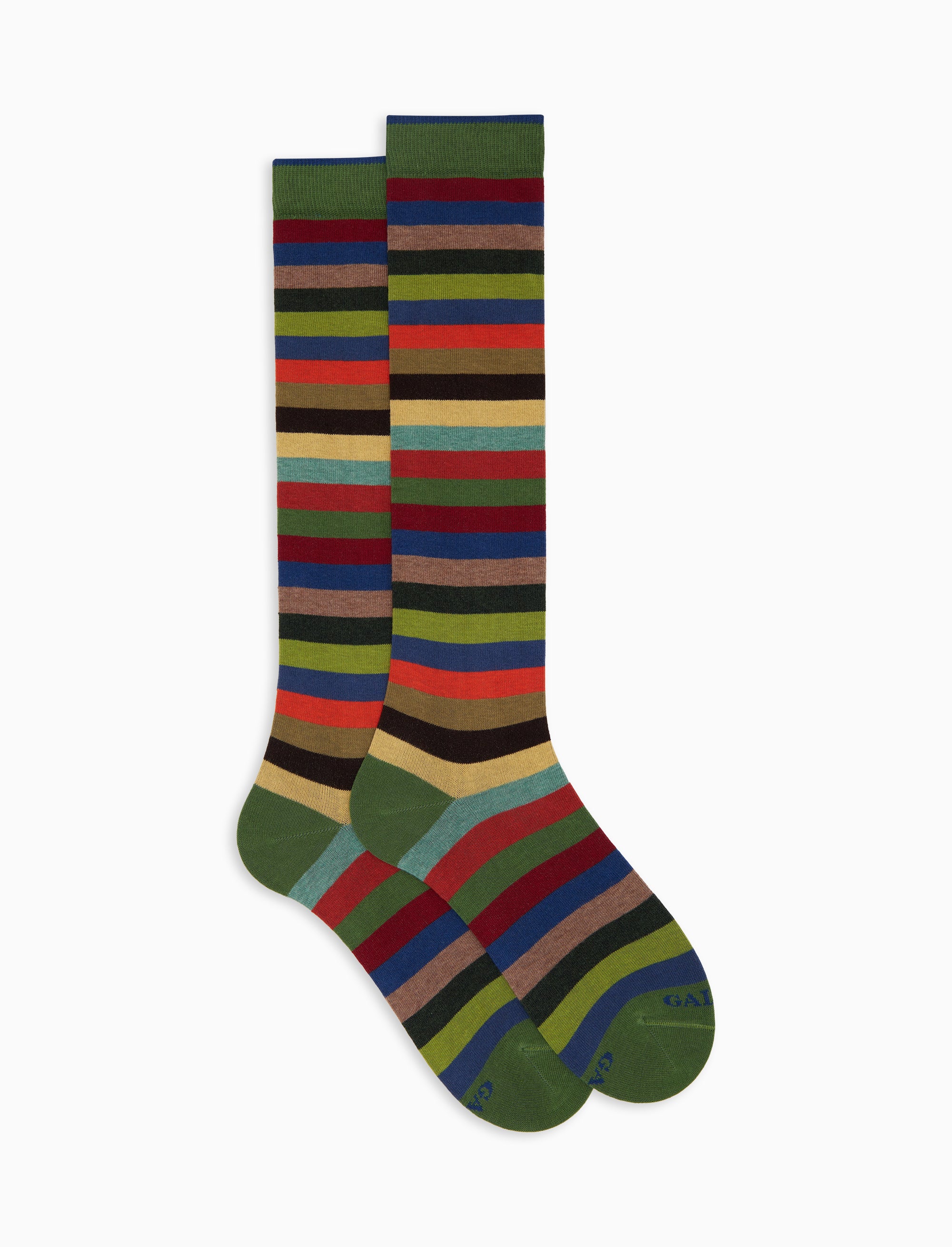 Calze lunghe donna cotone verde righe pari
