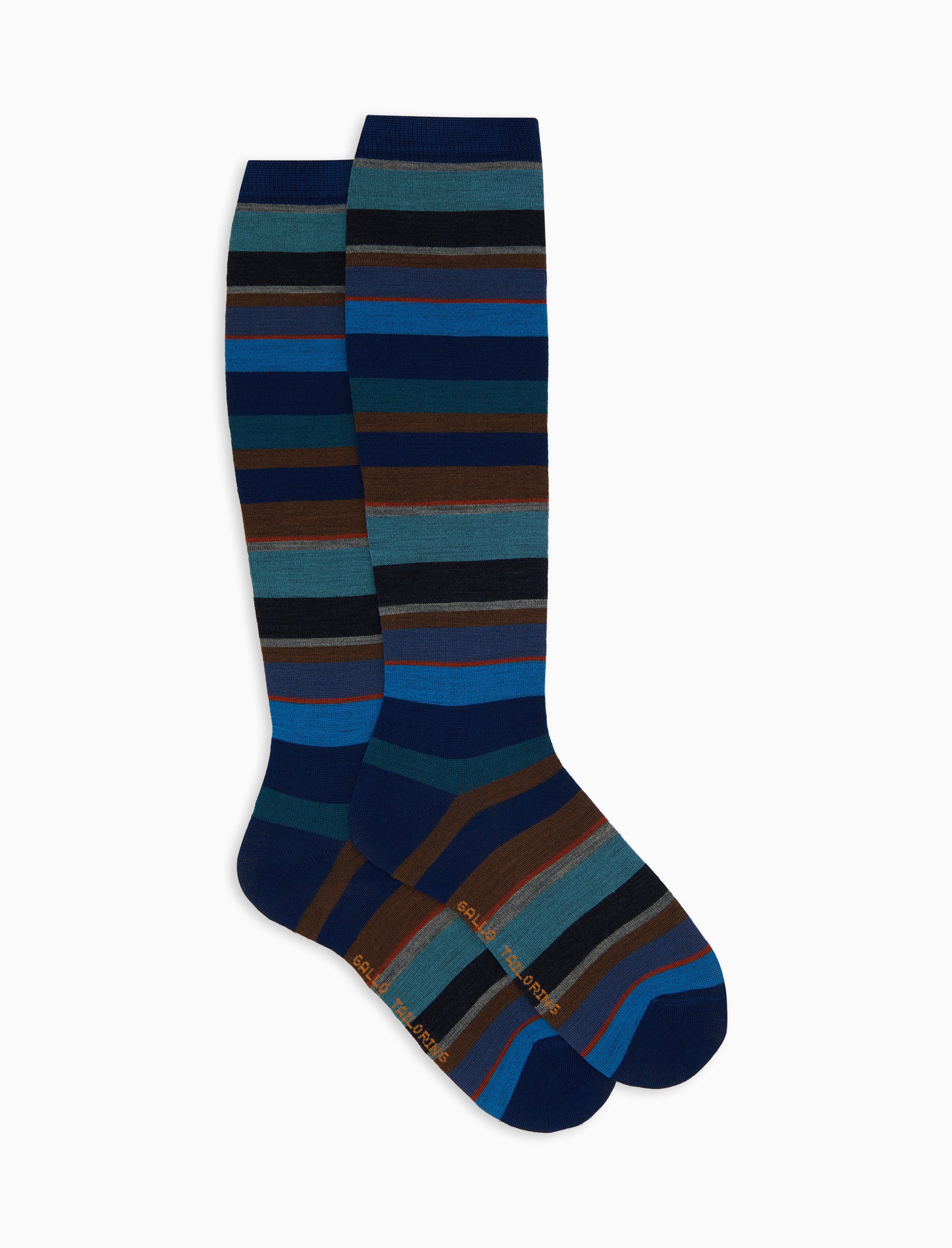 Calze lunghe donna lana blu righe multicolor