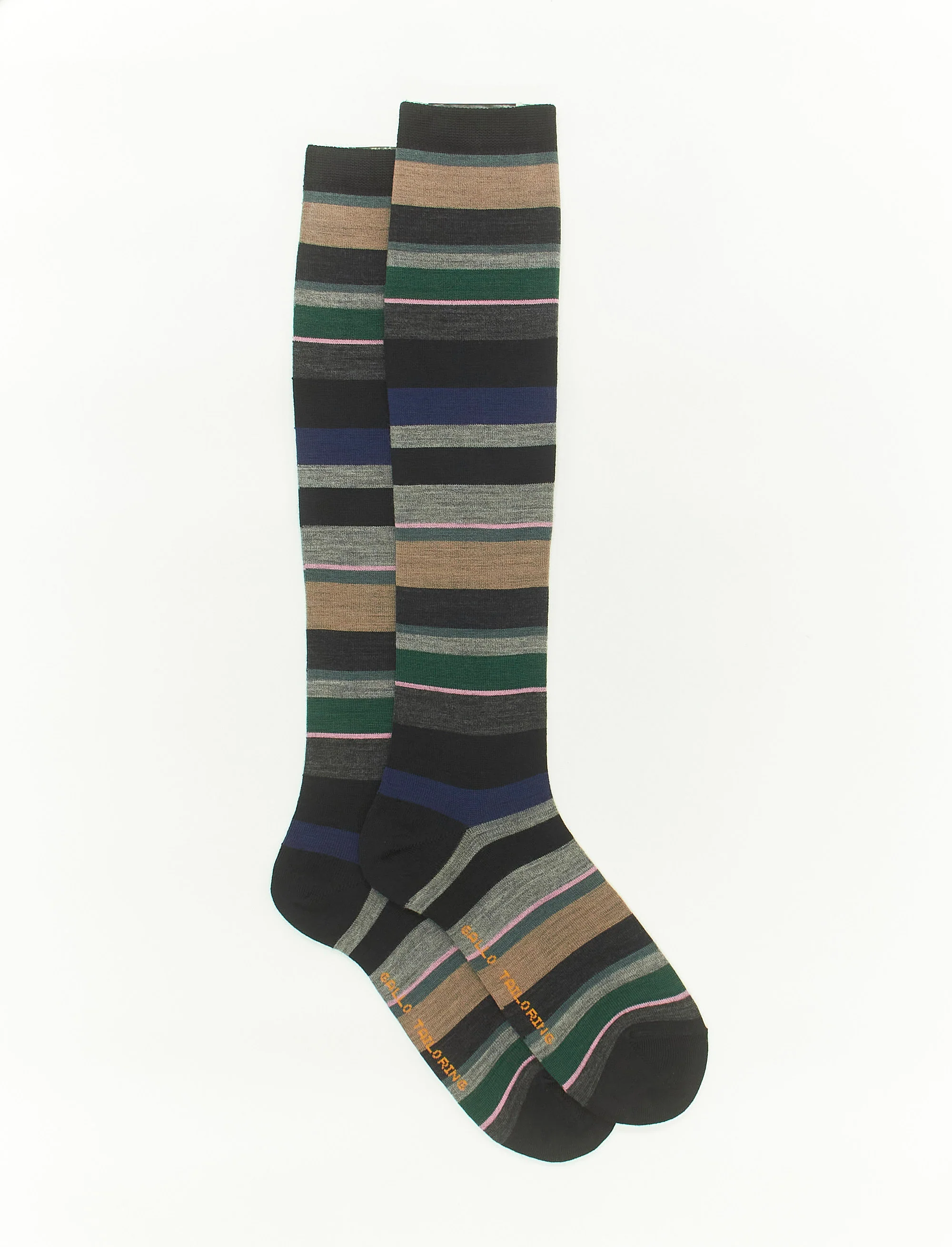 Calze lunghe donna lana nero righe multicolor