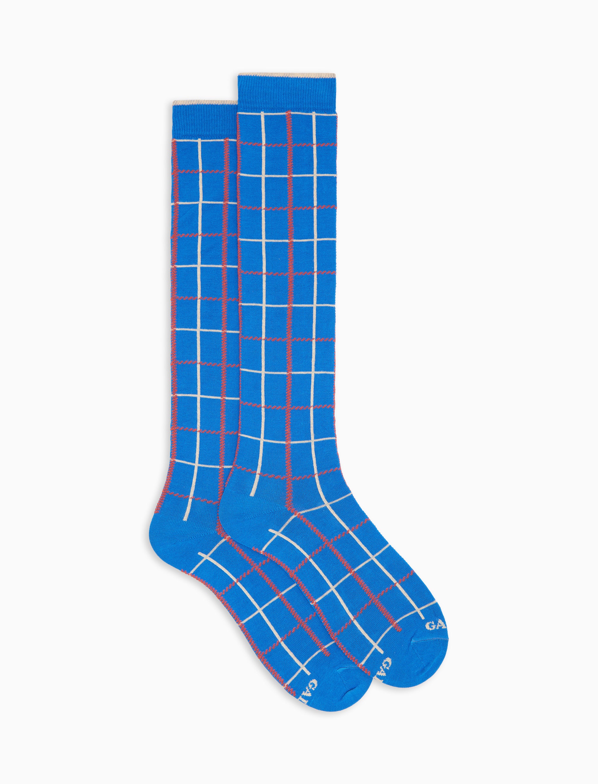 Calze lunghe uomo contone fantasia window pane azzurro