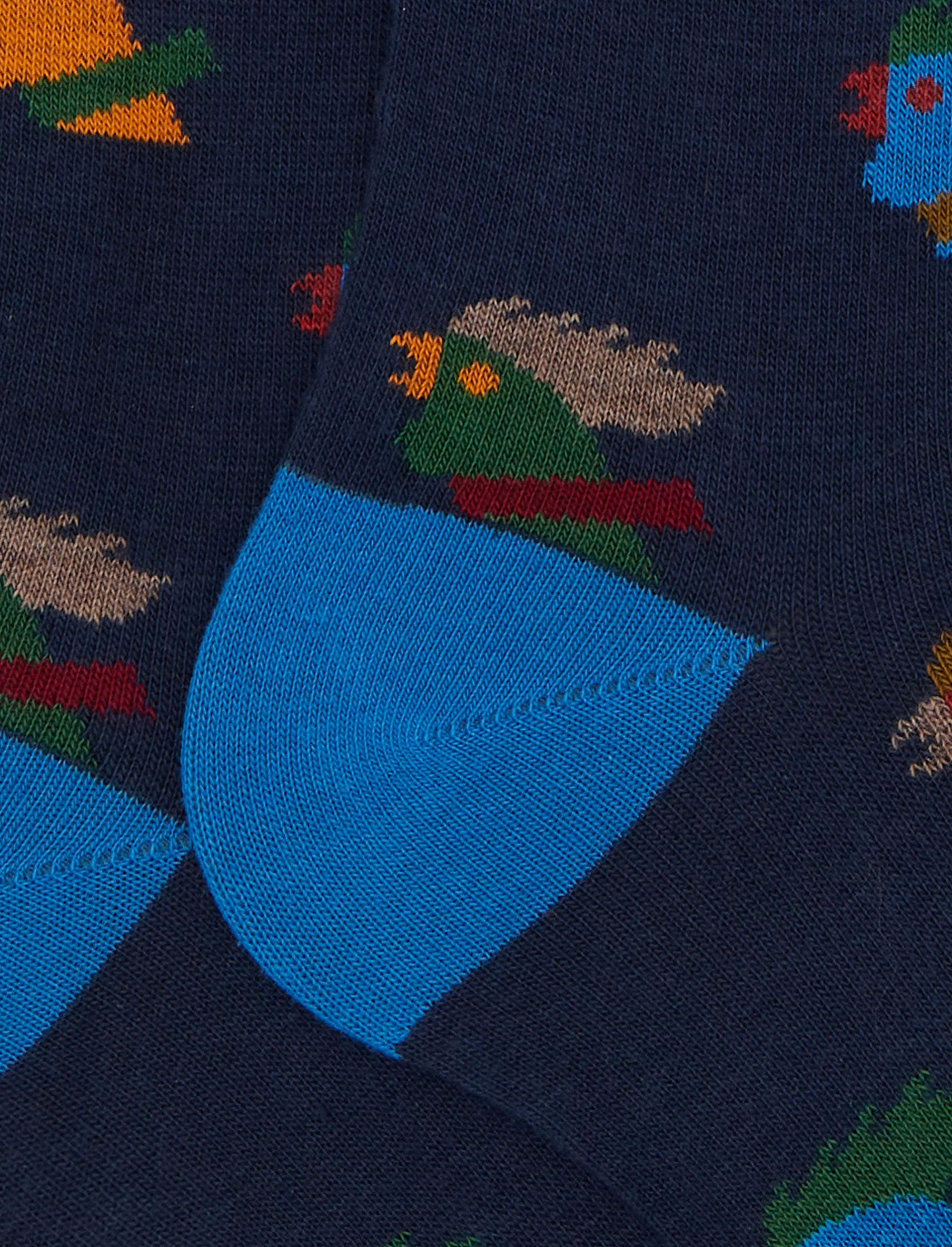 Calze lunghe uomo cotone blu fantasia galli multicolore - Image 2