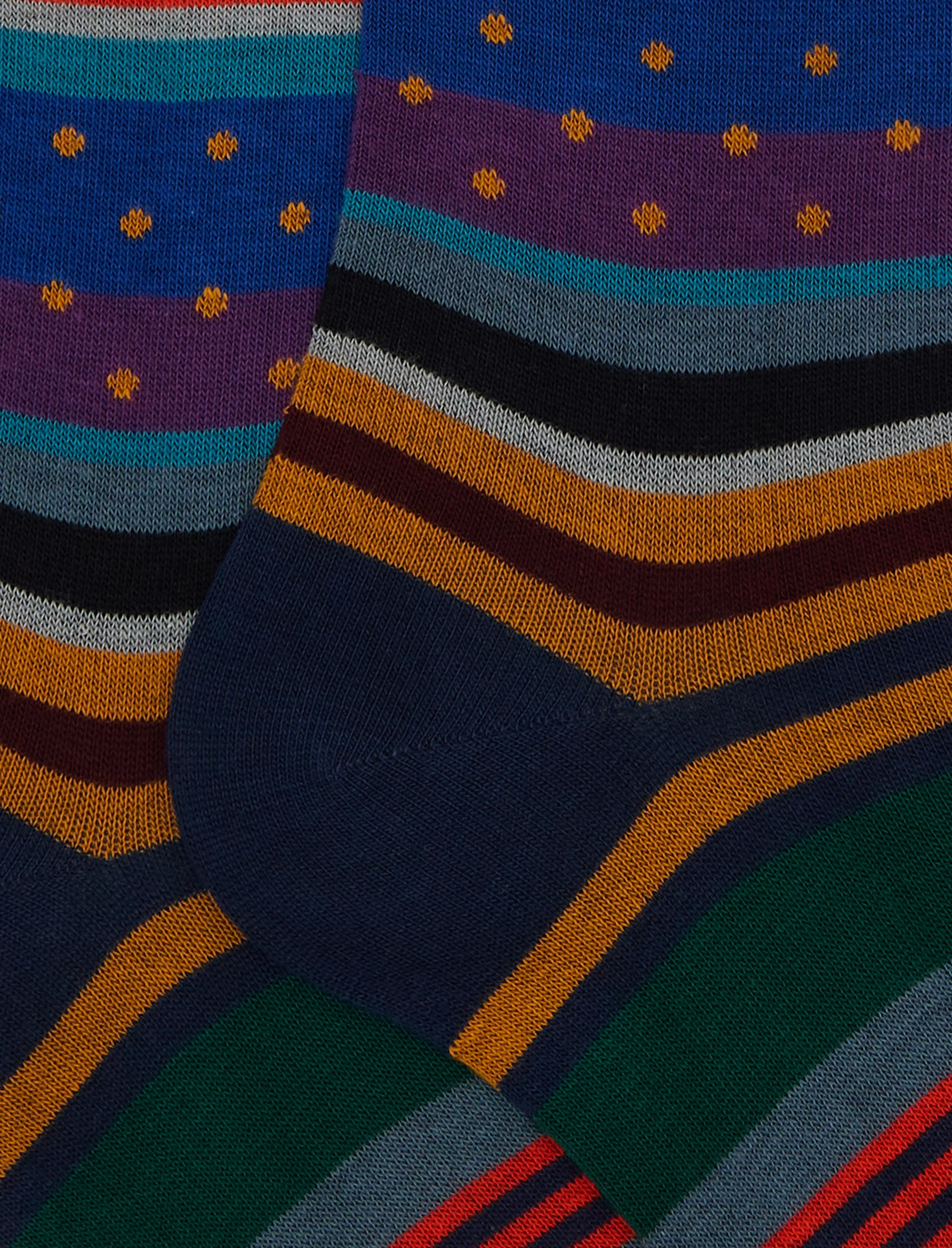 Calze lunghe uomo cotone blu fantasia mix righe e pois - Image 2