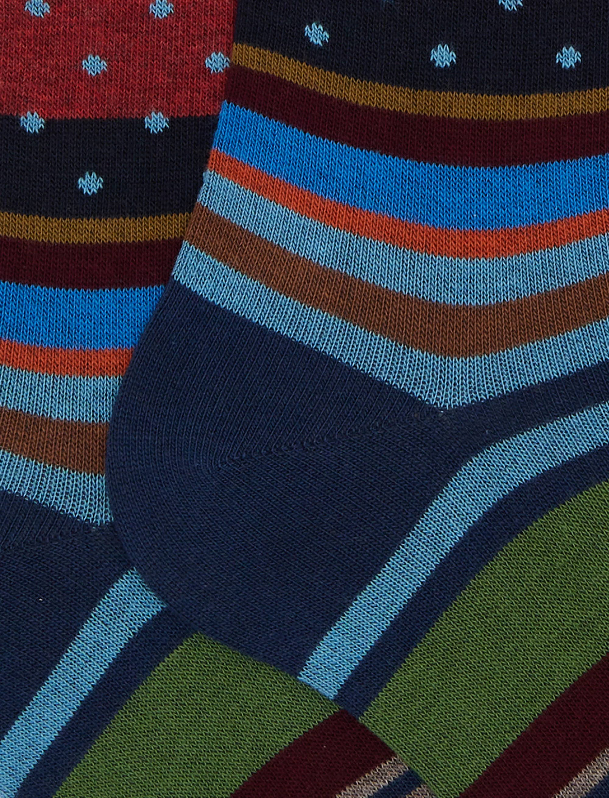 Calze lunghe uomo cotone blu fantasia mix righe e pois - Image 2