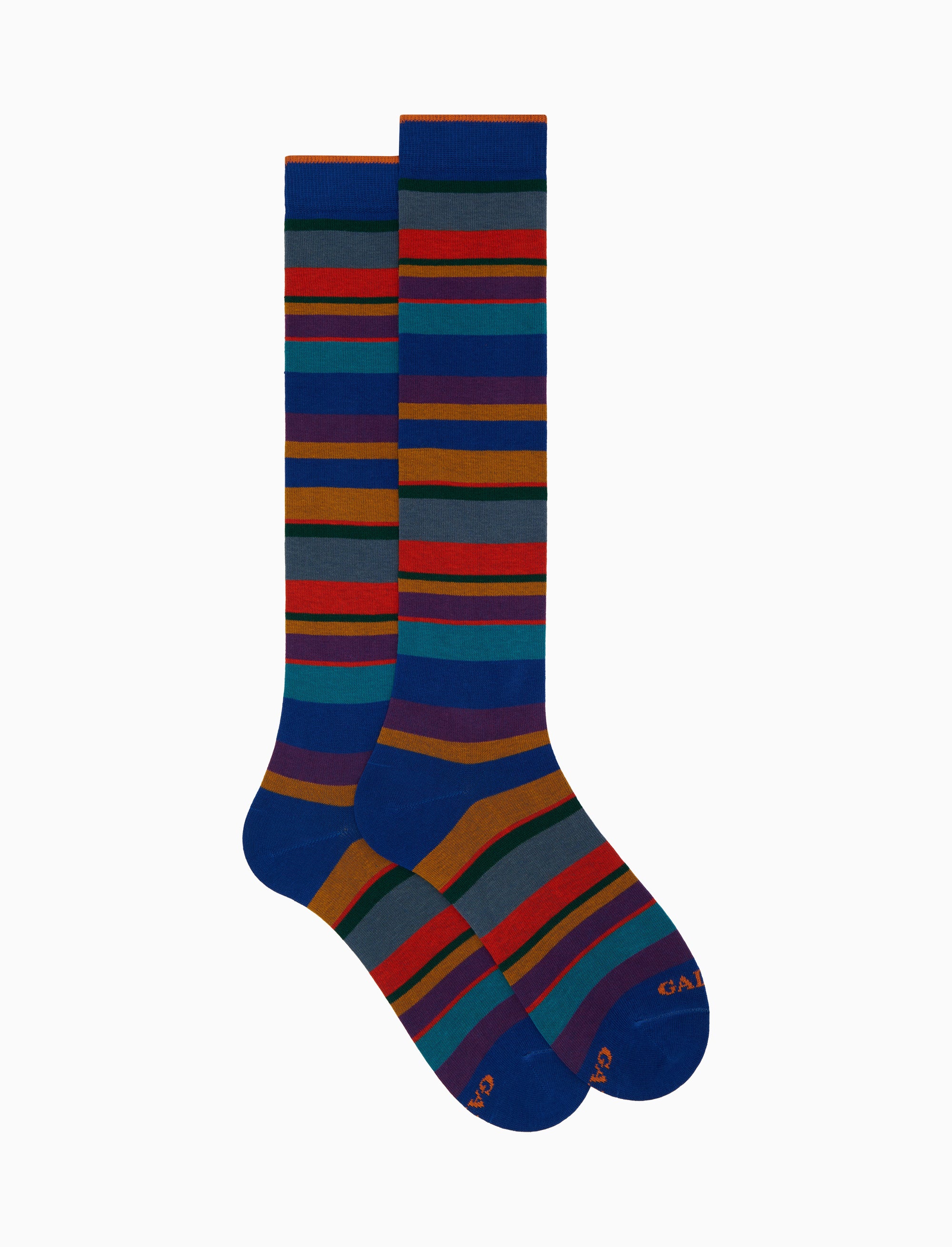 Calze lunghe uomo cotone blu righe multicolor