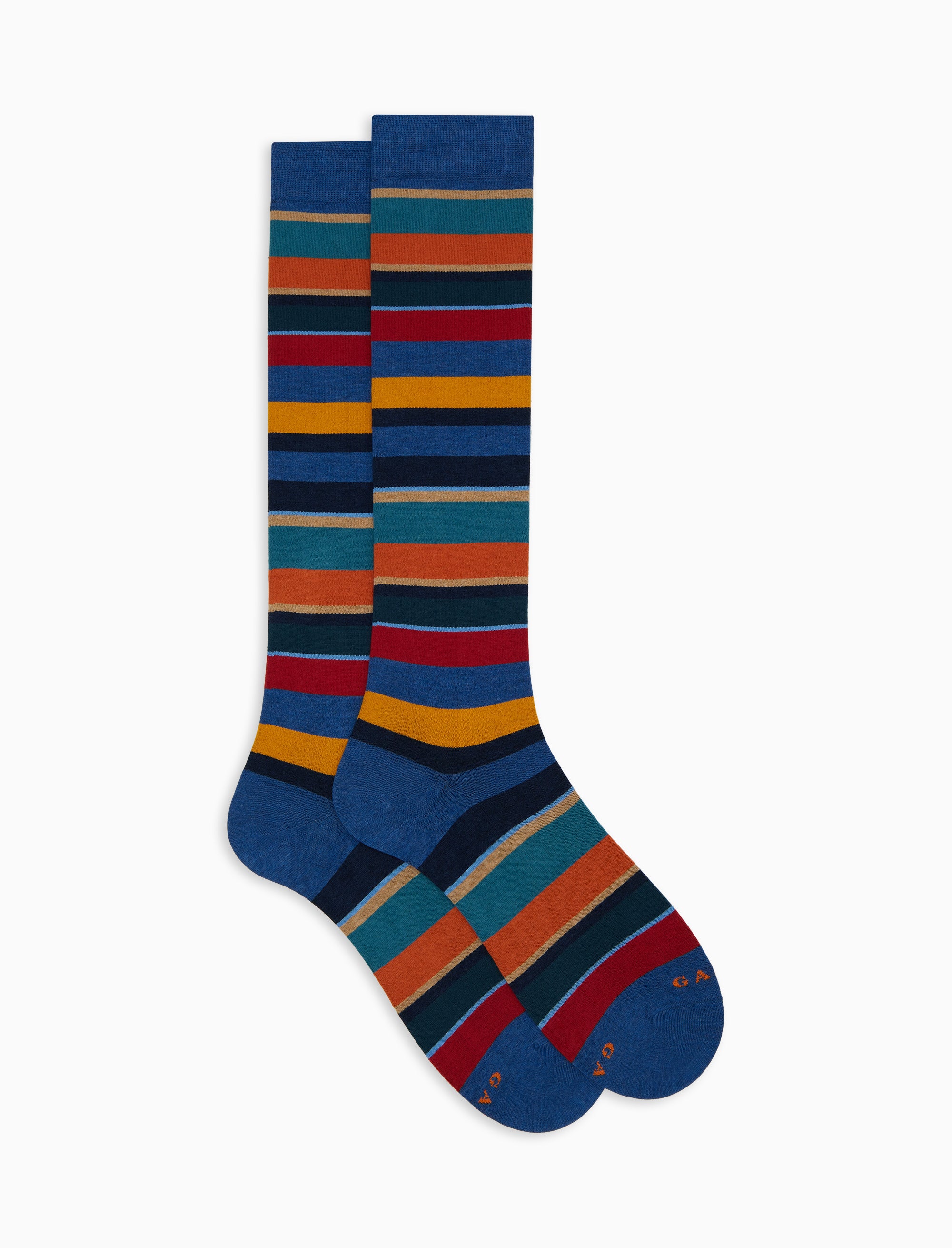 Calze lunghe uomo cotone blu righe multicolor