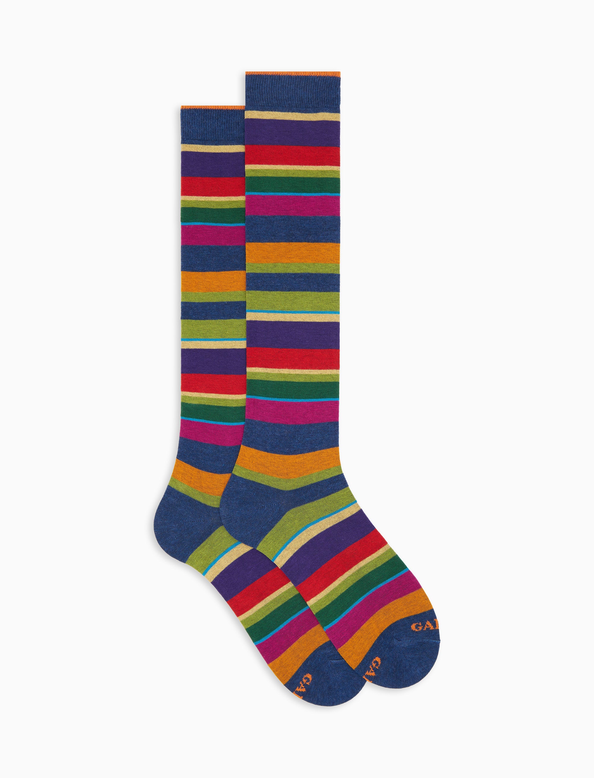 Calze lunghe uomo cotone blu righe multicolor