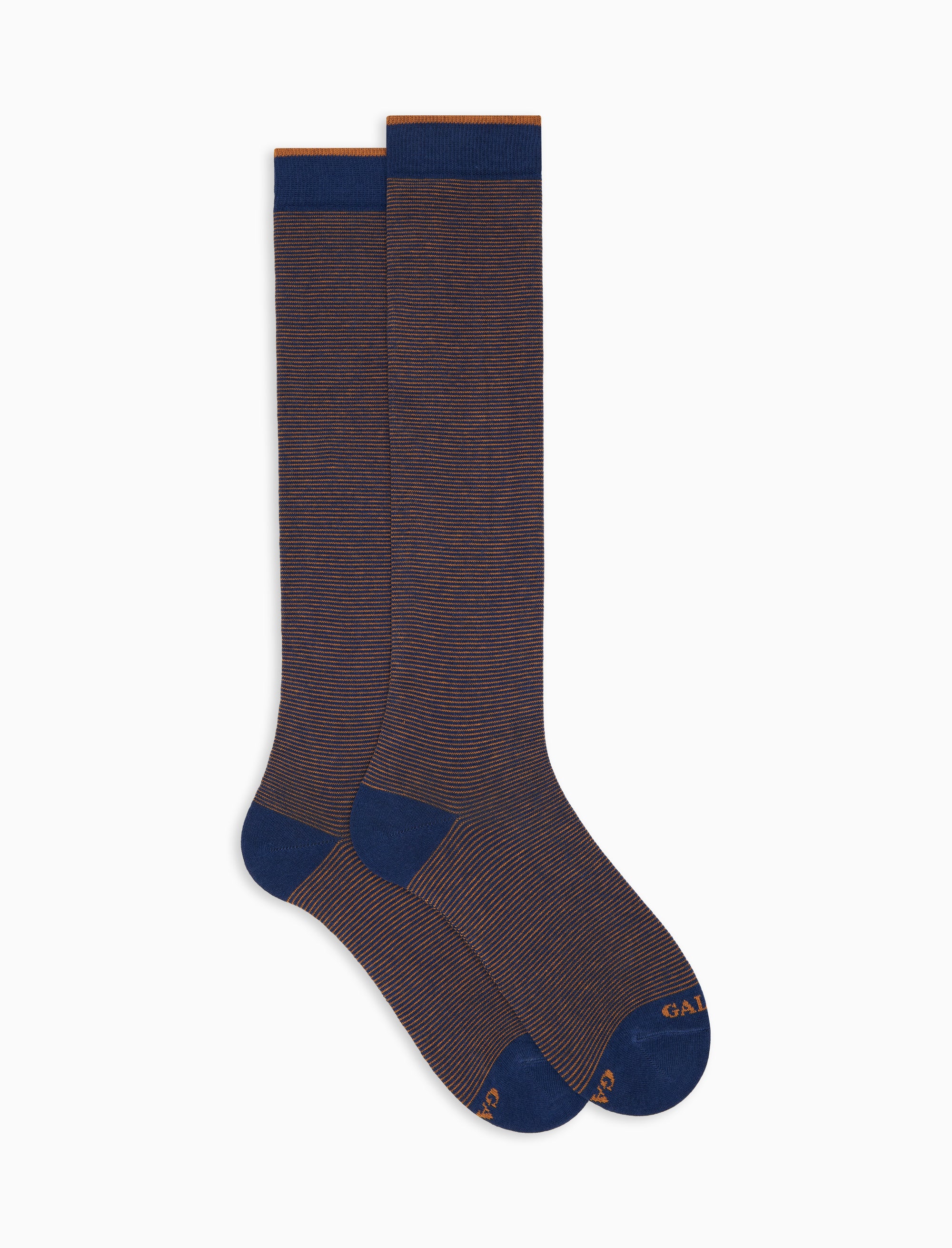 Calze lunghe uomo cotone blu righine bicolore