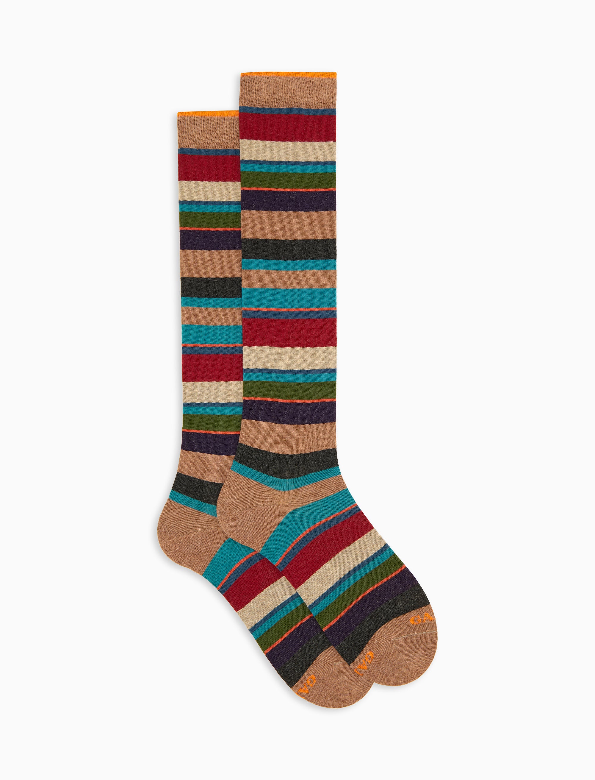 Calze lunghe uomo cotone caldo beige righe multicolor