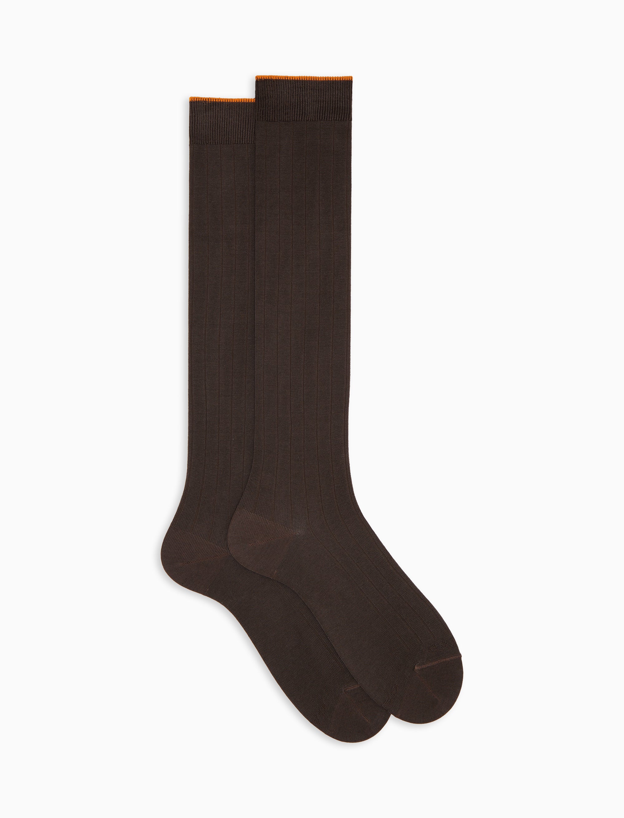 Calze lunghe uomo cotone leggero costa tinta unita marrone